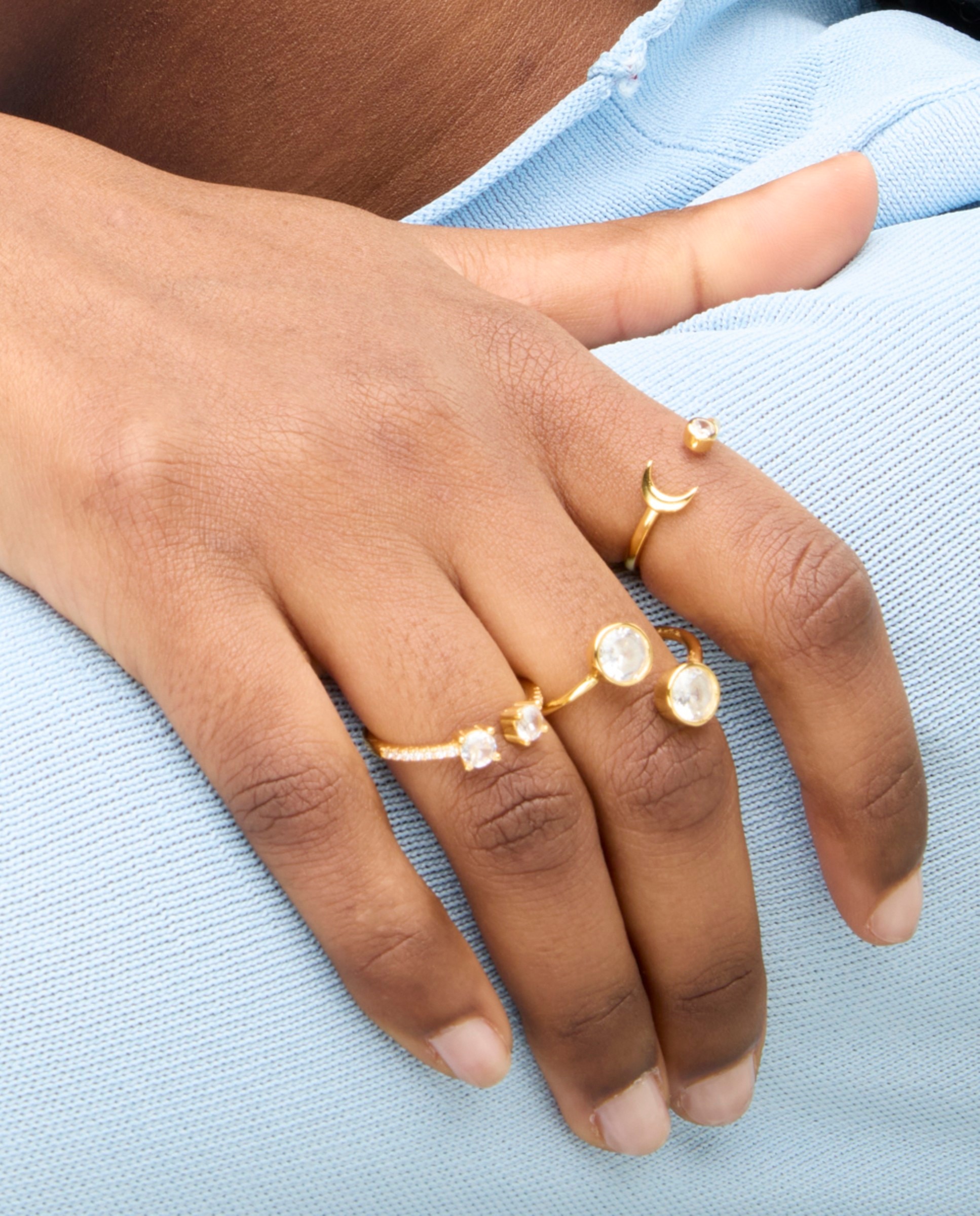 Anel Ajustável Pede Um Desejo de Prata de Lei 925 com Acabamento em Ouro de 18 Quilates e Zirconita Brilhante Dourado-3