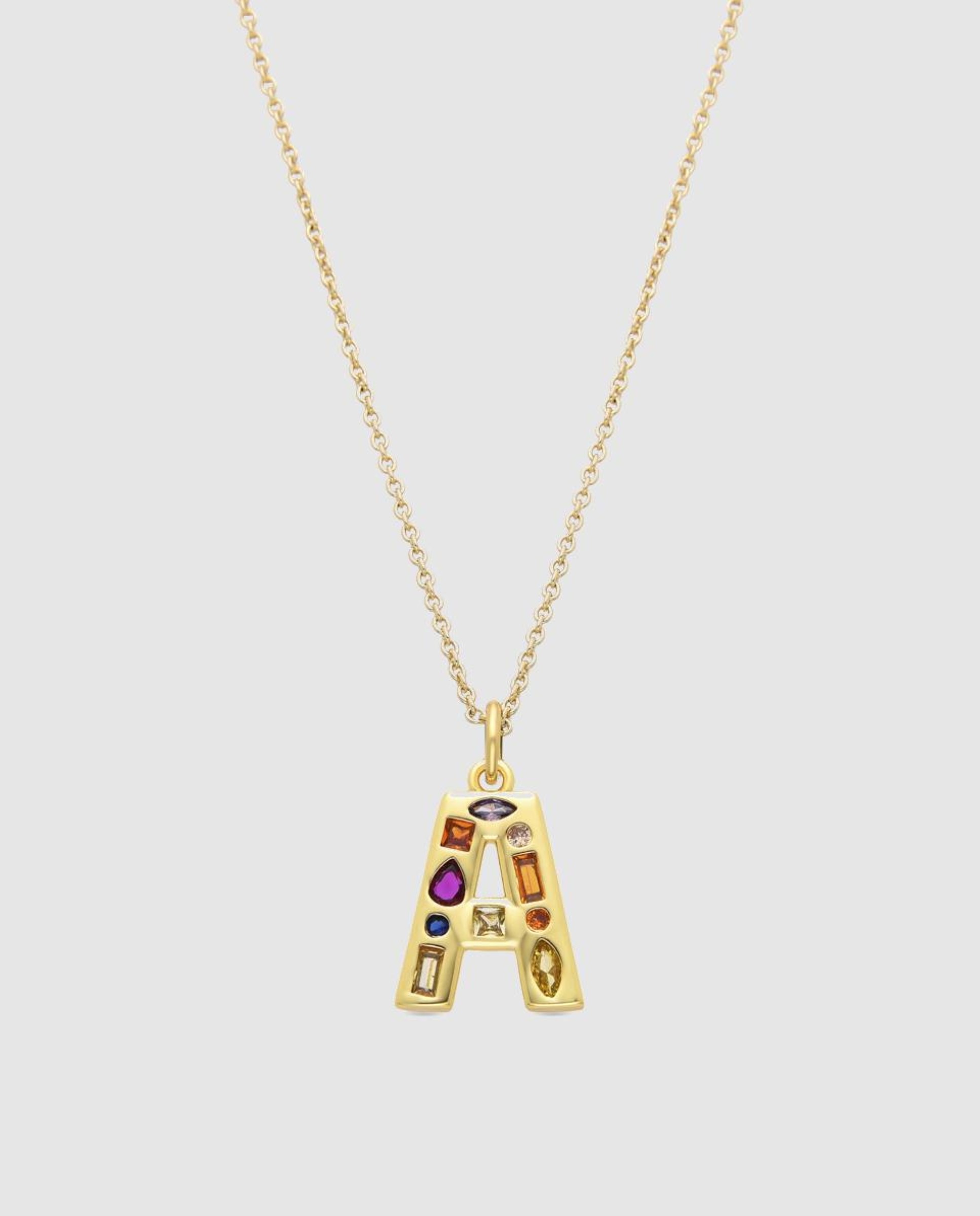 Colar Letras com Acabamento em Ouro de 18 Quilates e Zirconita Multicolor Multicolor-1