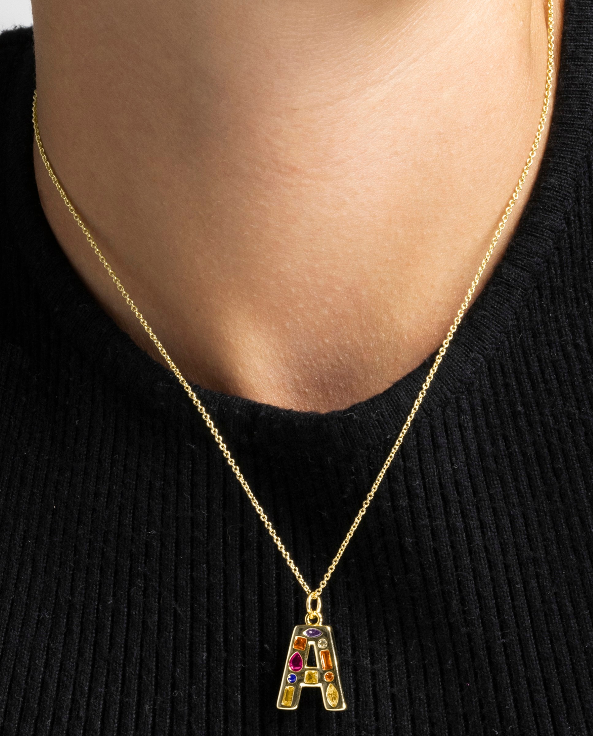 Colar Letras com Acabamento em Ouro de 18 Quilates e Zirconita Multicolor Multicolor-4