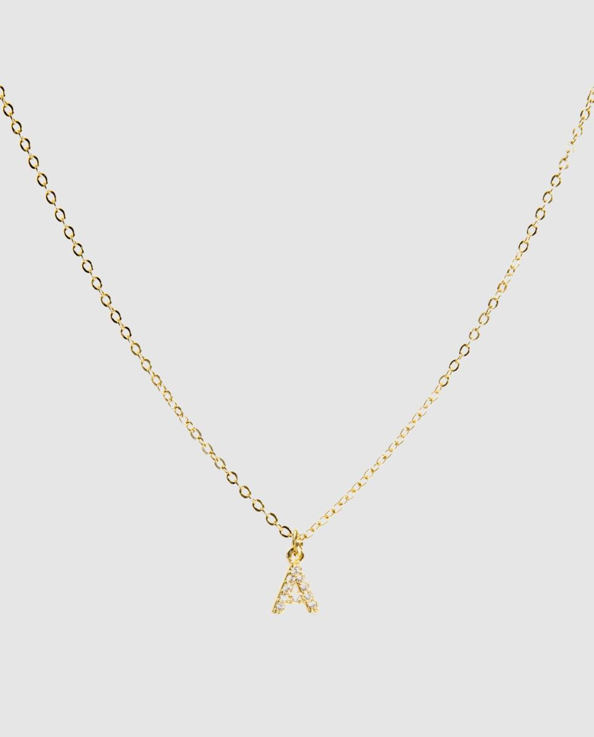 Colar Letras com Acabamento em Ouro Amarelo de 18 Quilates com Zirconita Brilhante Branco-1