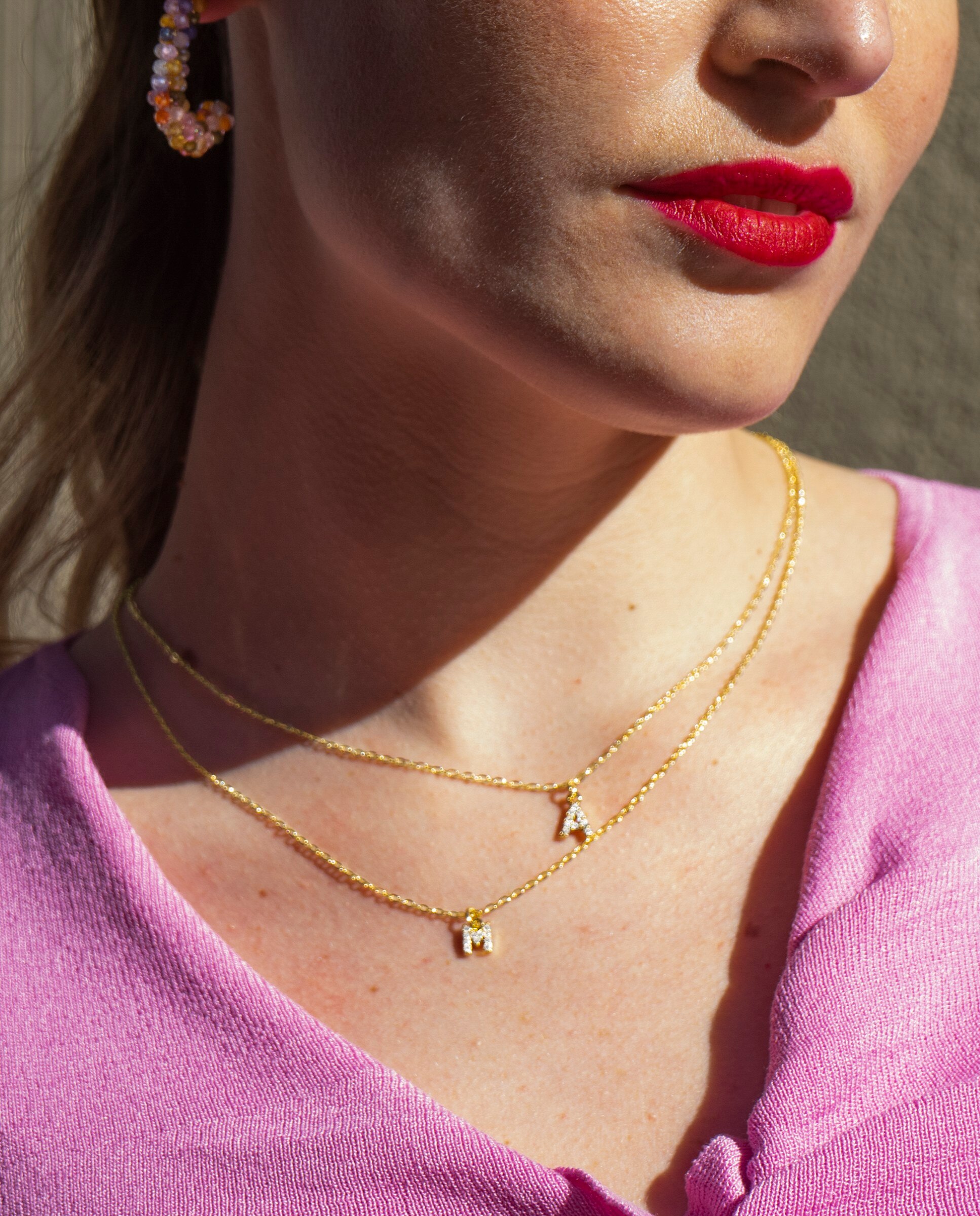 Colar Letras com Acabamento em Ouro Amarelo de 18 Quilates com Zirconita Brilhante Branco-5