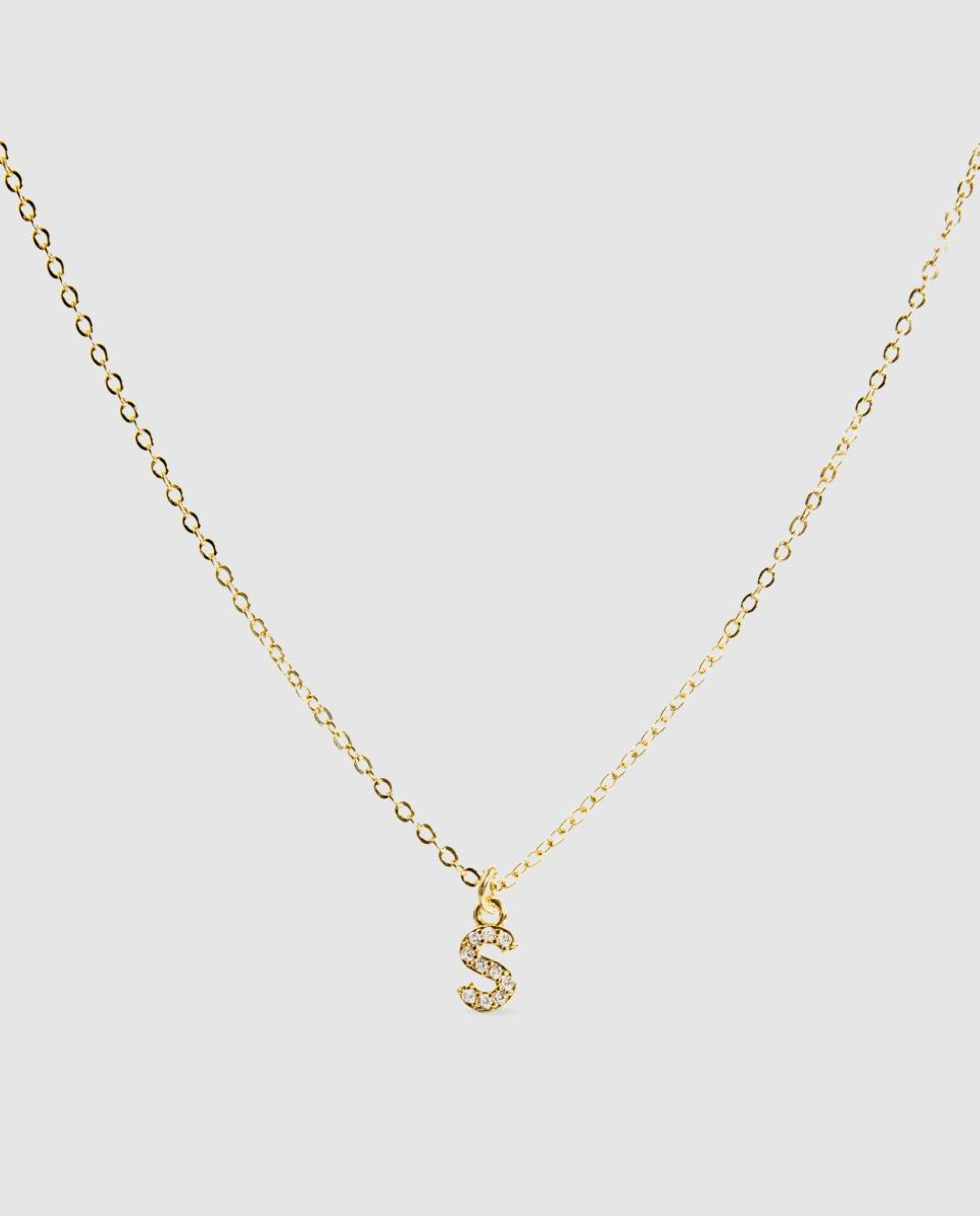 Colar Letras com Acabamento em Ouro Amarelo de 18 Quilates com Zirconita Brilhante Branco-1