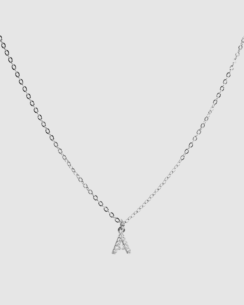 Colar Letras com Acabamento em Ródio e Zirconita Brilhante Branco-1