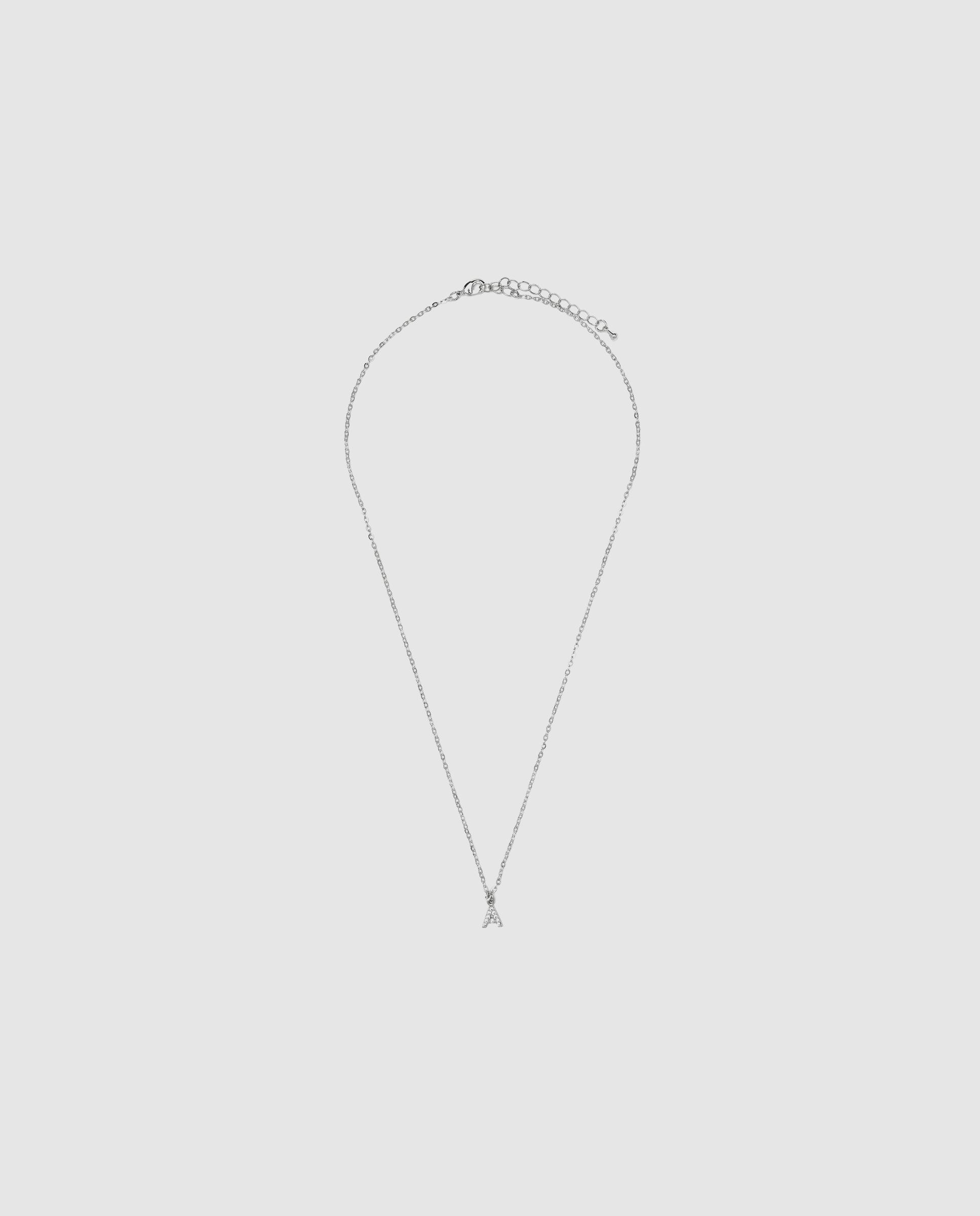 Colar Letras com Acabamento em Ródio e Zirconita Brilhante Branco-3