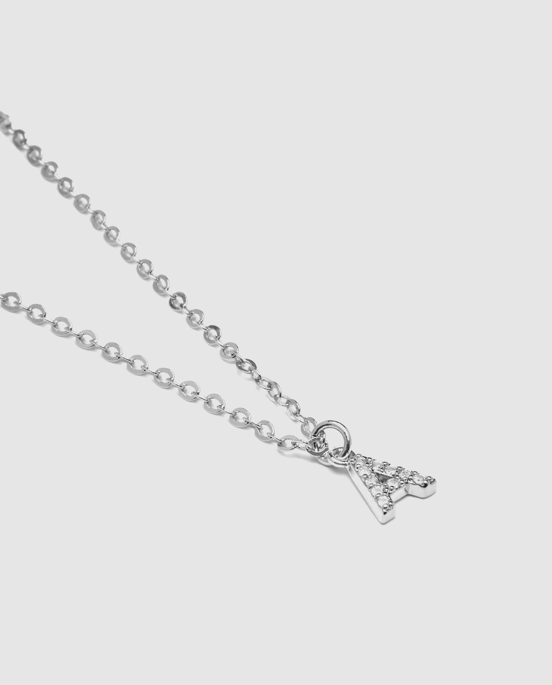 Colar Letras com Acabamento em Ródio e Zirconita Brilhante Branco-6