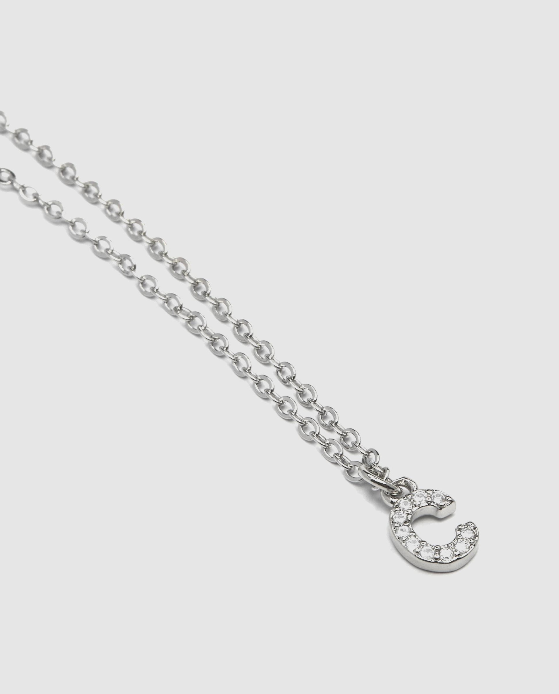 Colar Letras com Acabamento em Ródio e Zirconita Brilhante Branco-4