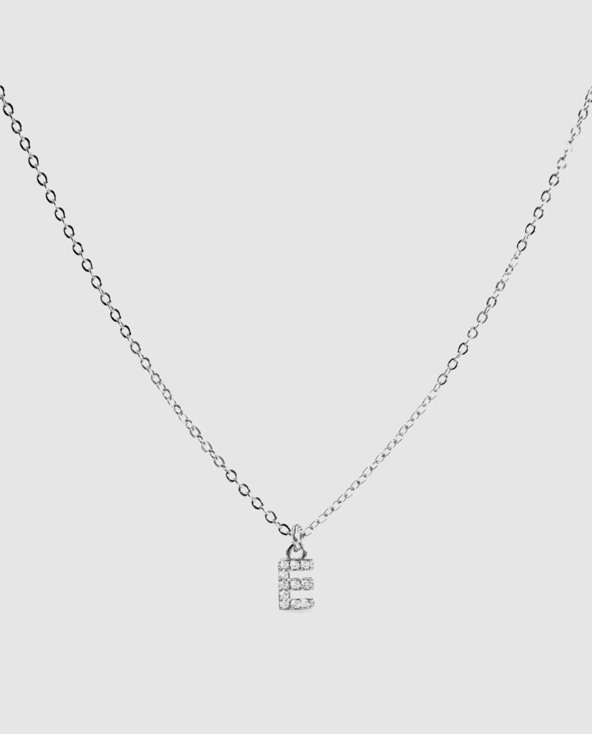 Colar Letras com Acabamento em Ródio e Zirconita Brilhante Branco-1