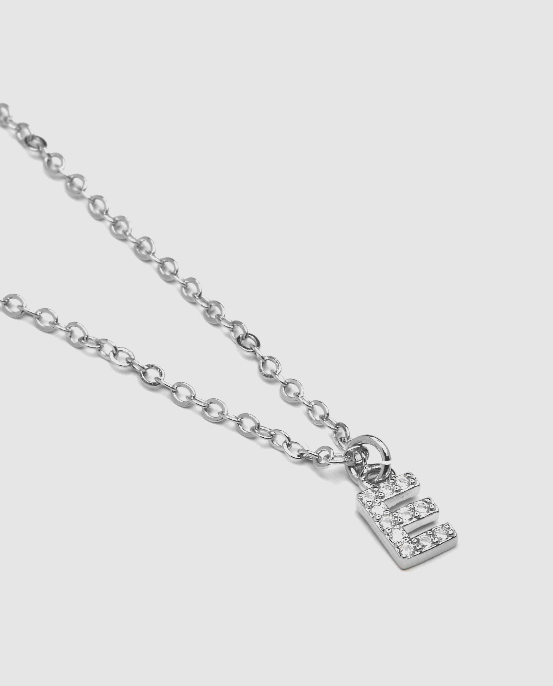 Colar Letras com Acabamento em Ródio e Zirconita Brilhante Branco-4