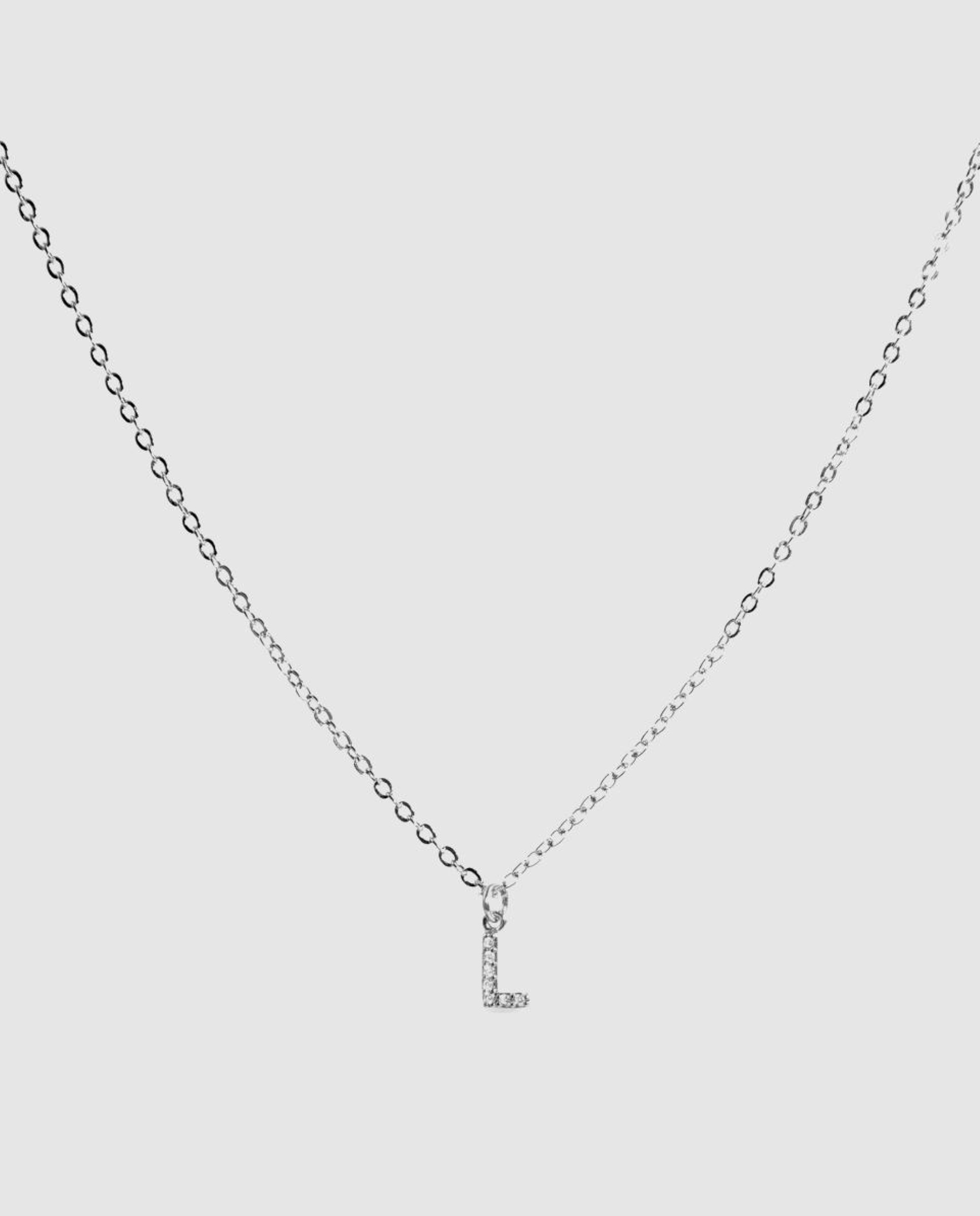 Colar Letras com Acabamento em Ródio e Zirconita Brilhante Branco-1