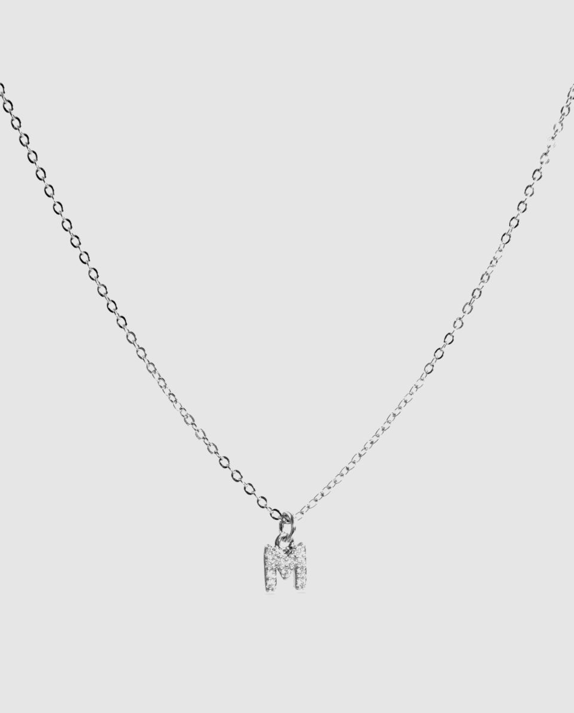 Colar Letras com Acabamento em Ródio e Zirconita Brilhante Branco-1