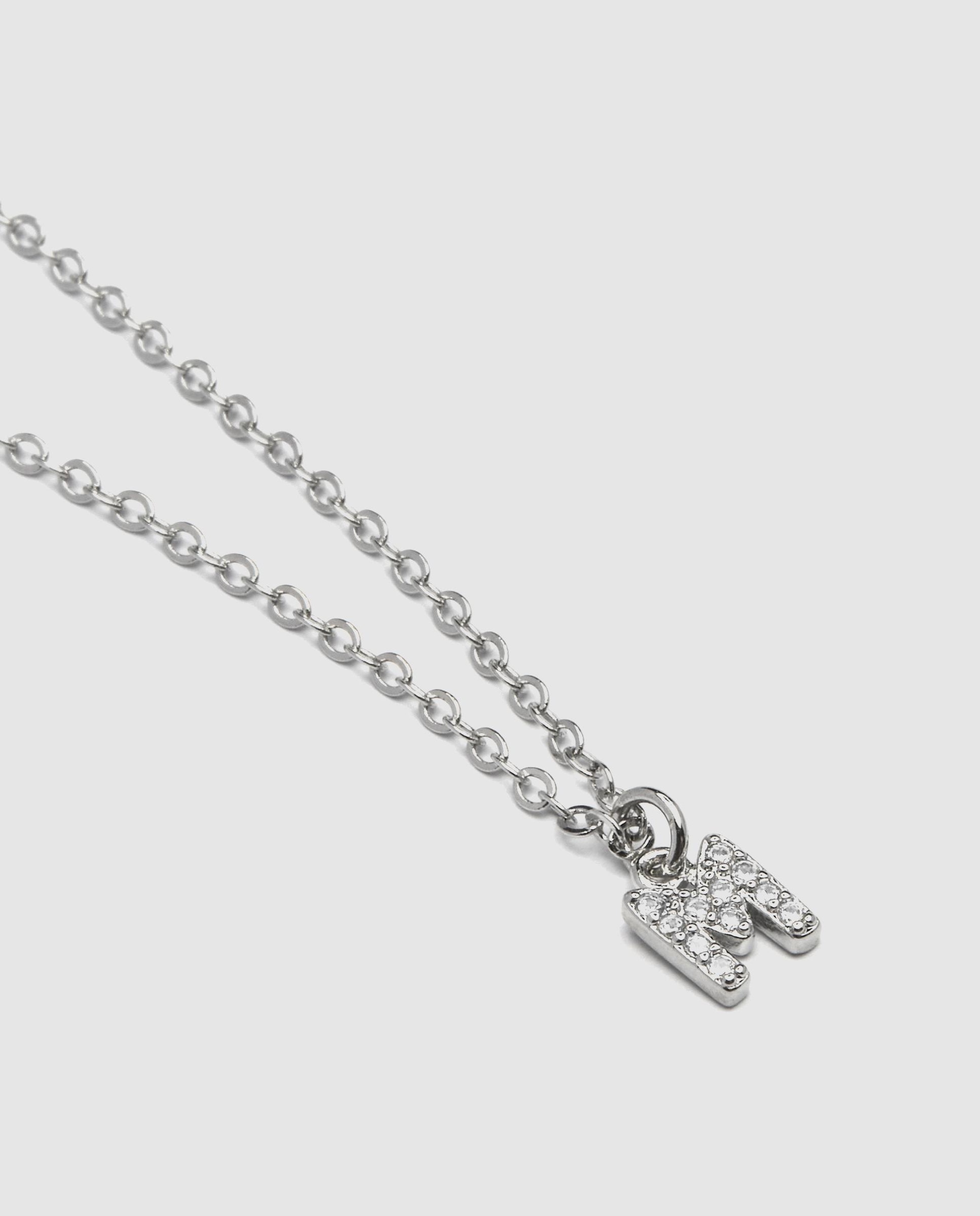 Colar Letras com Acabamento em Ródio e Zirconita Brilhante Branco-4
