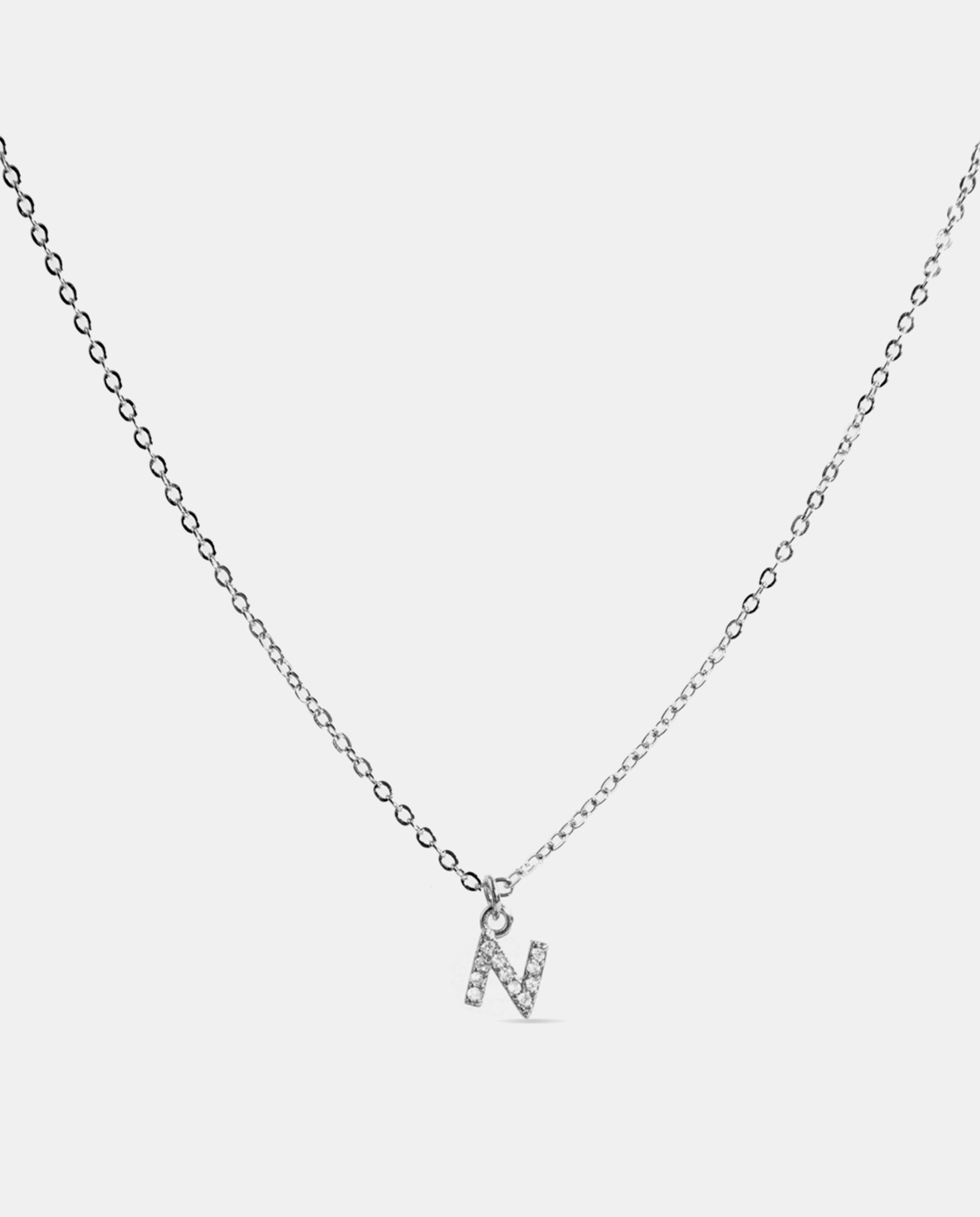 Colar Letras com Acabamento em Ródio e Zirconita Brilhante Prata-1