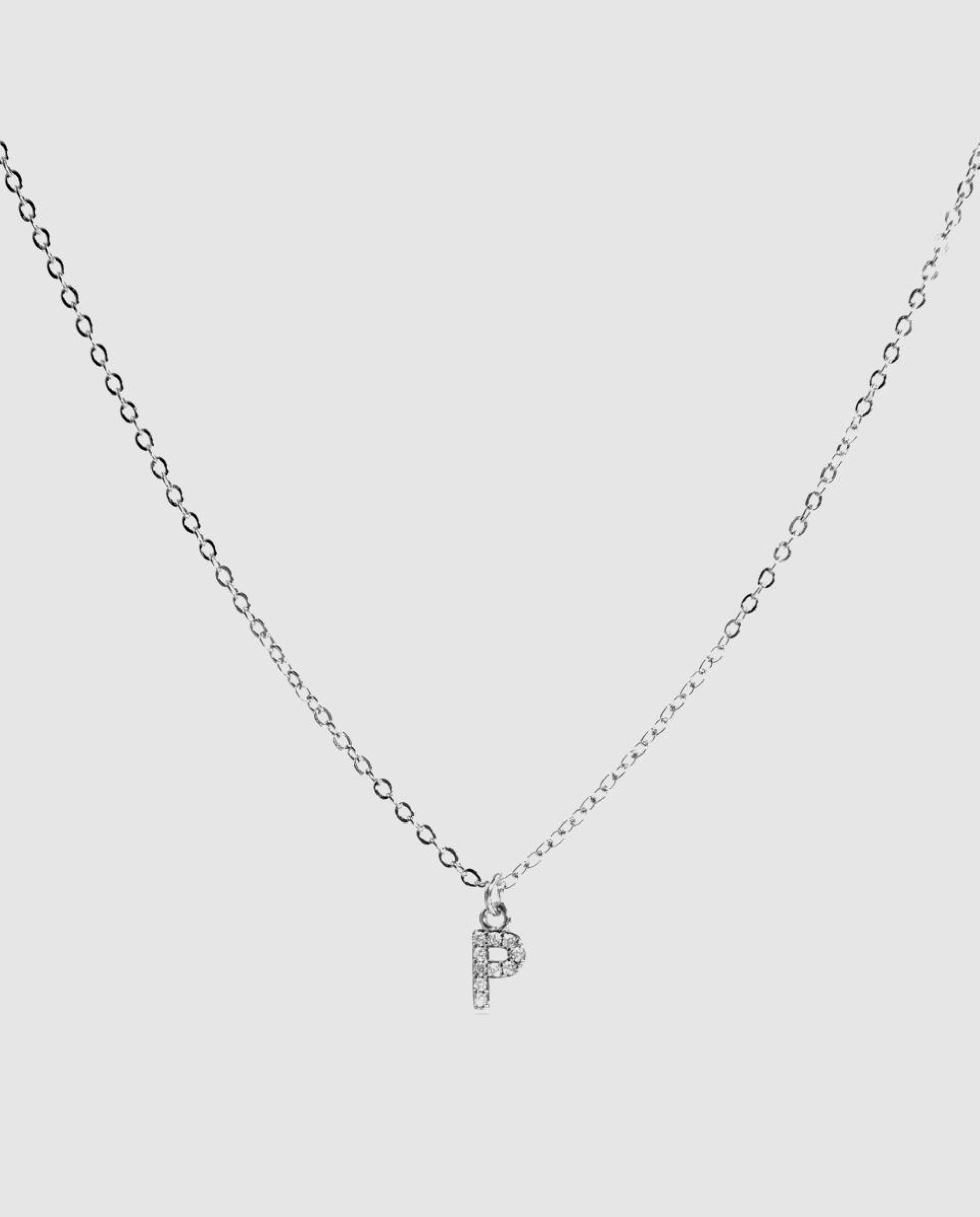 Colar Letras com Acabamento em Ródio e Zirconita Brilhante Branco-1