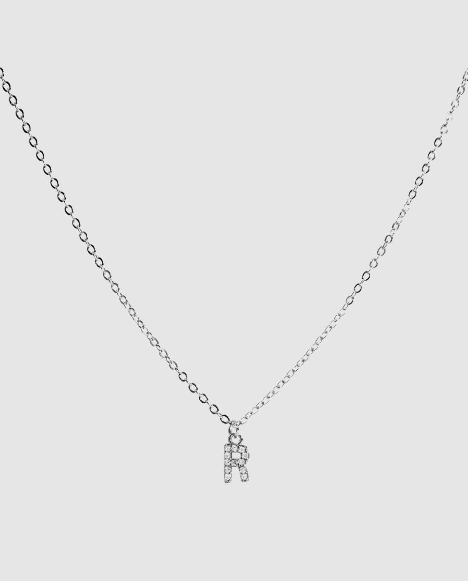 Colar Letras com Acabamento em Ródio e Zirconita Brilhante Branco-1