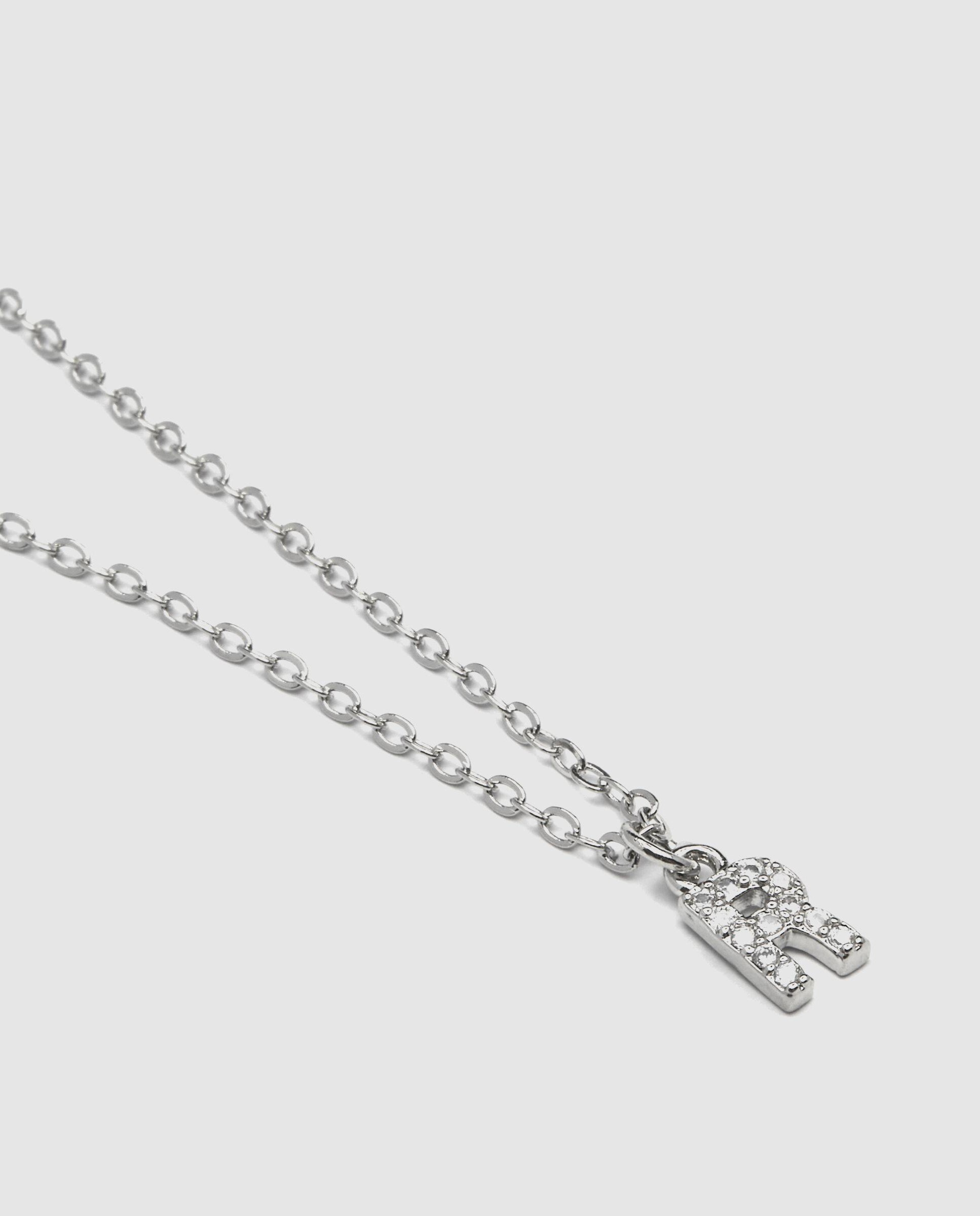 Colar Letras com Acabamento em Ródio e Zirconita Brilhante Branco-4