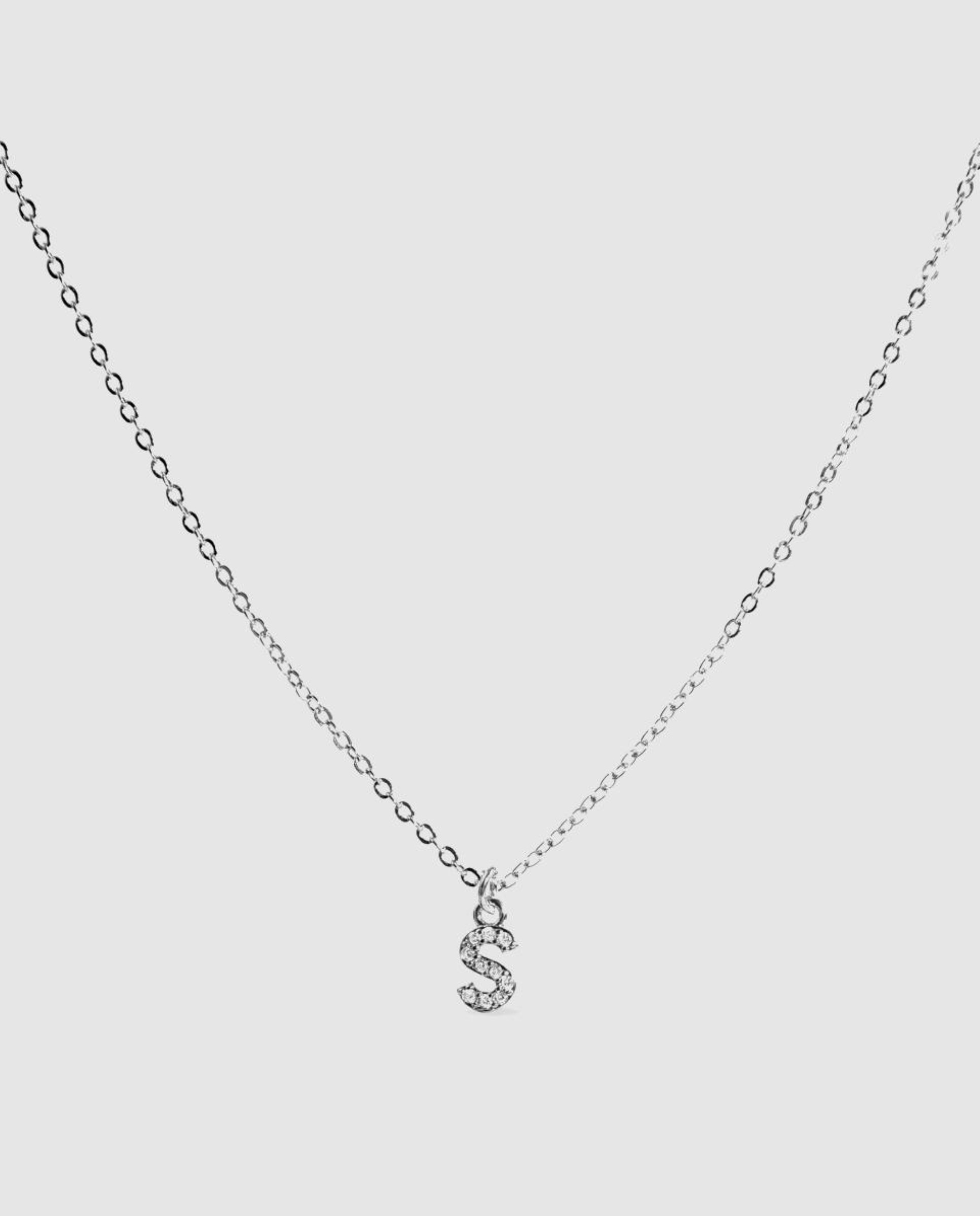 Colar Letras com Acabamento em Ródio e Zirconita Brilhante Branco-1