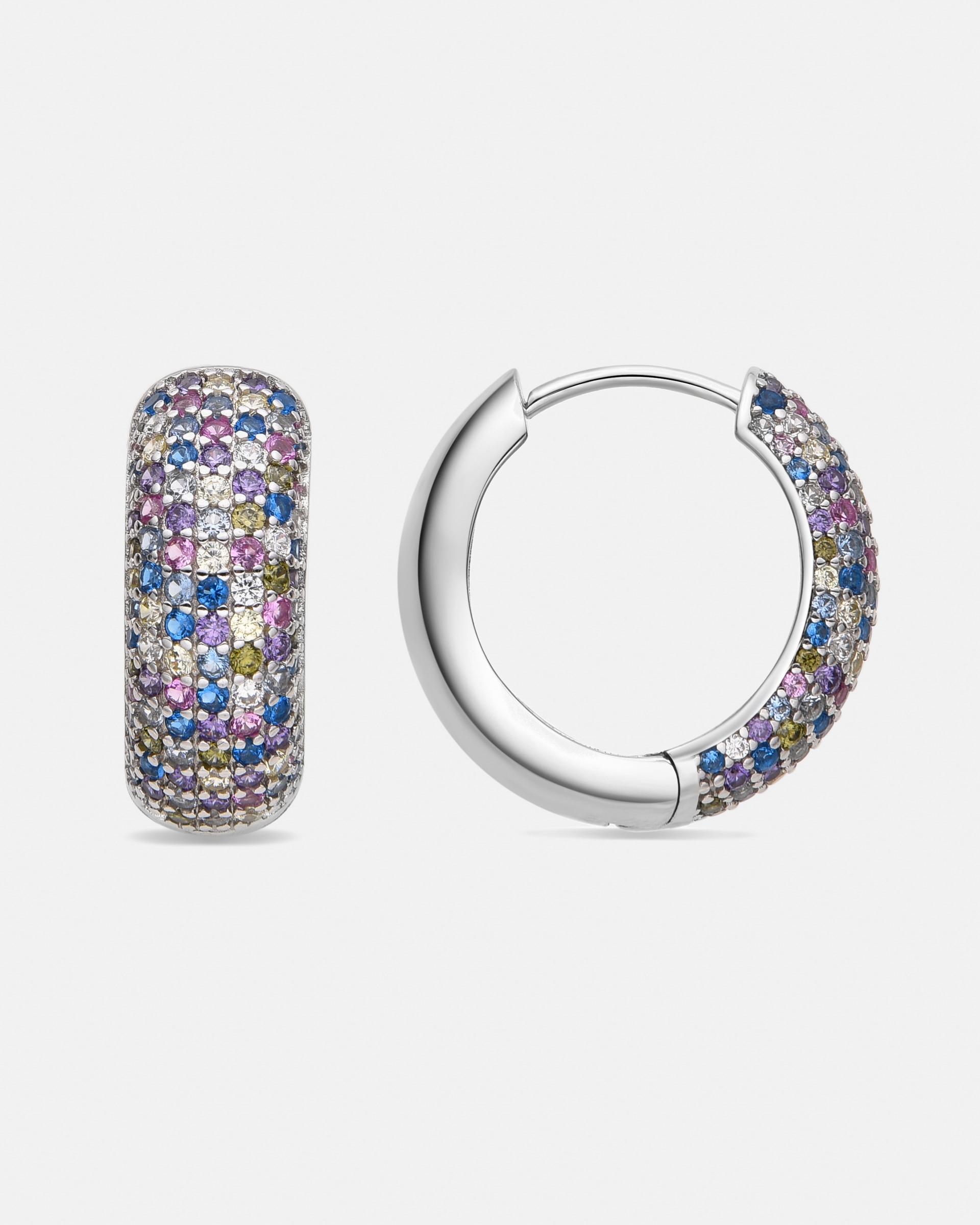 Brincos Atelier de Prata de Lei 925 com Acabamentos em Ródio e Zirconita Multicolor Prata brilhante / Transparente-1