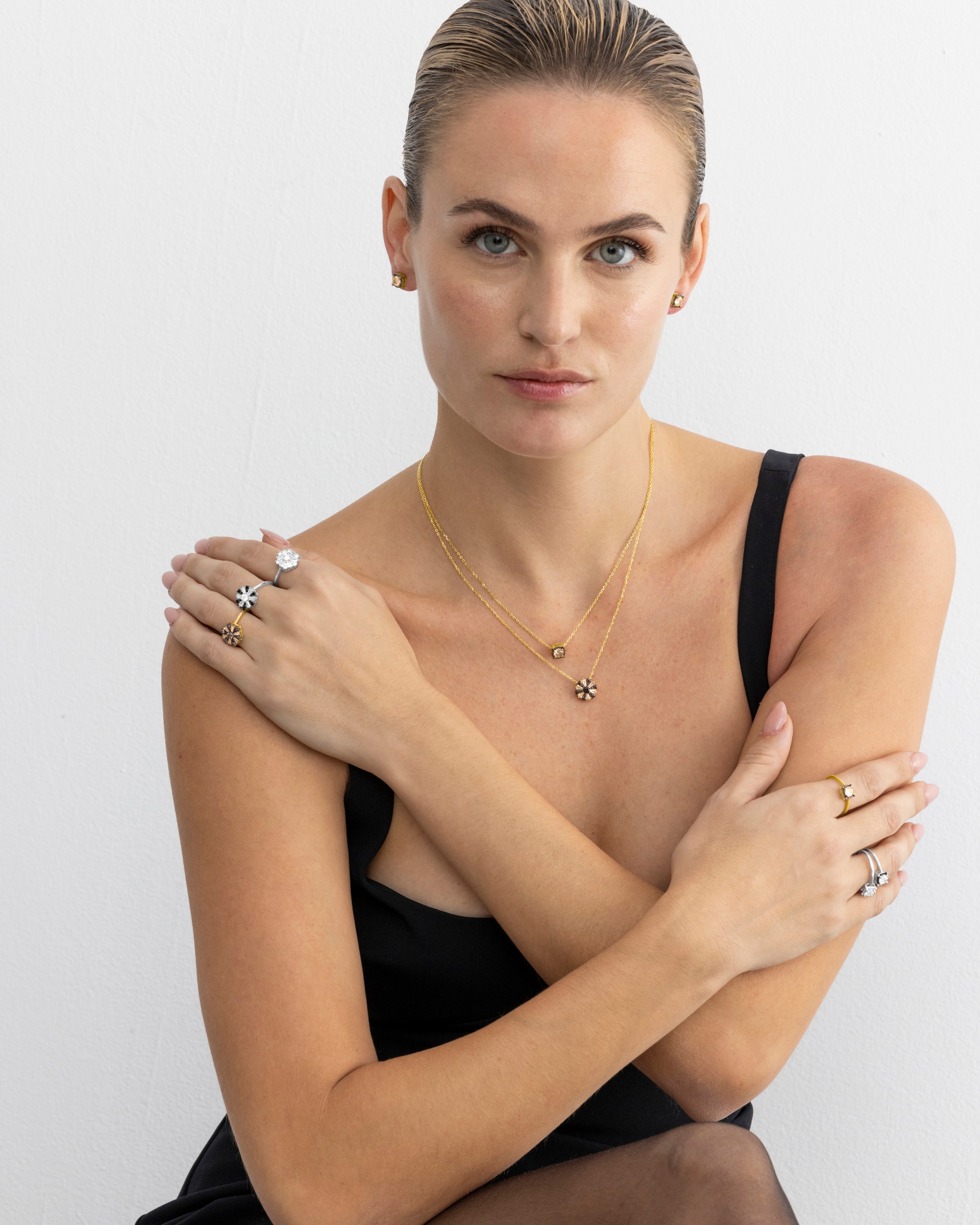 Colar Momentos para Brilhar de Prata com Acabamento em Ouro de 18k com Zirconita Castanha Castanho-2