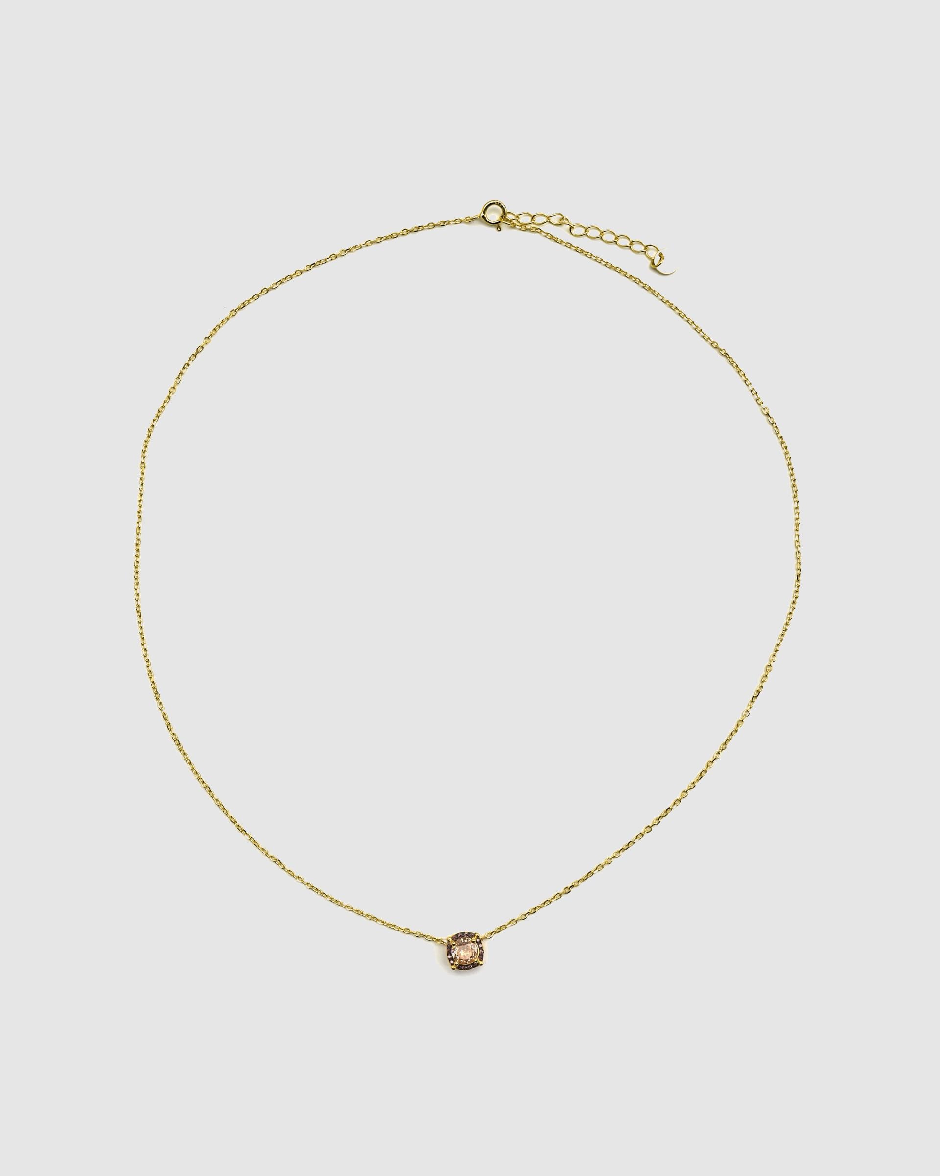 Colar Momentos para Brilhar de Prata com Acabamento em Ouro de 18k com Zirconita Castanha Castanho-3