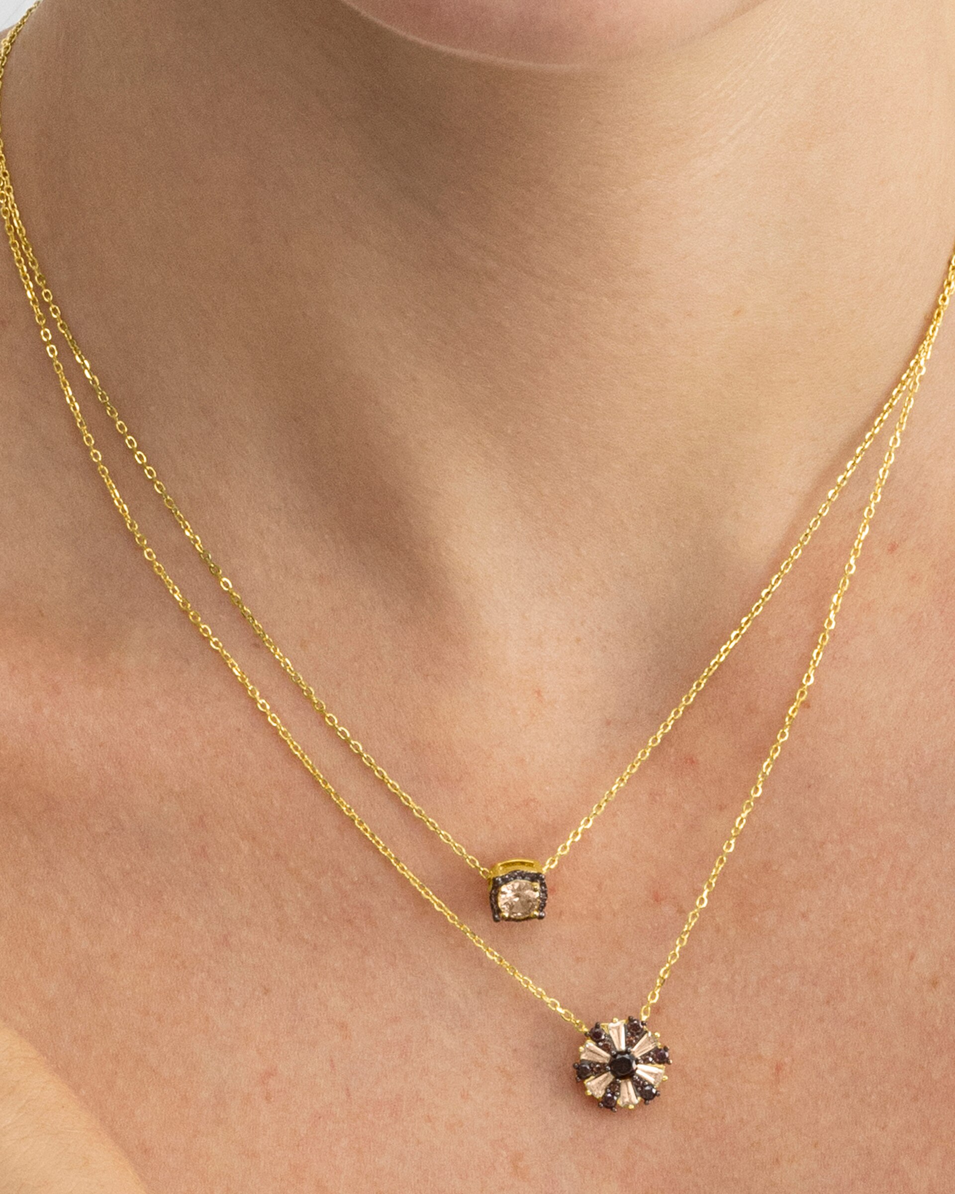 Colar Momentos para Brilhar de Prata com Acabamento em Ouro de 18k com Zirconita Castanha Castanho-4