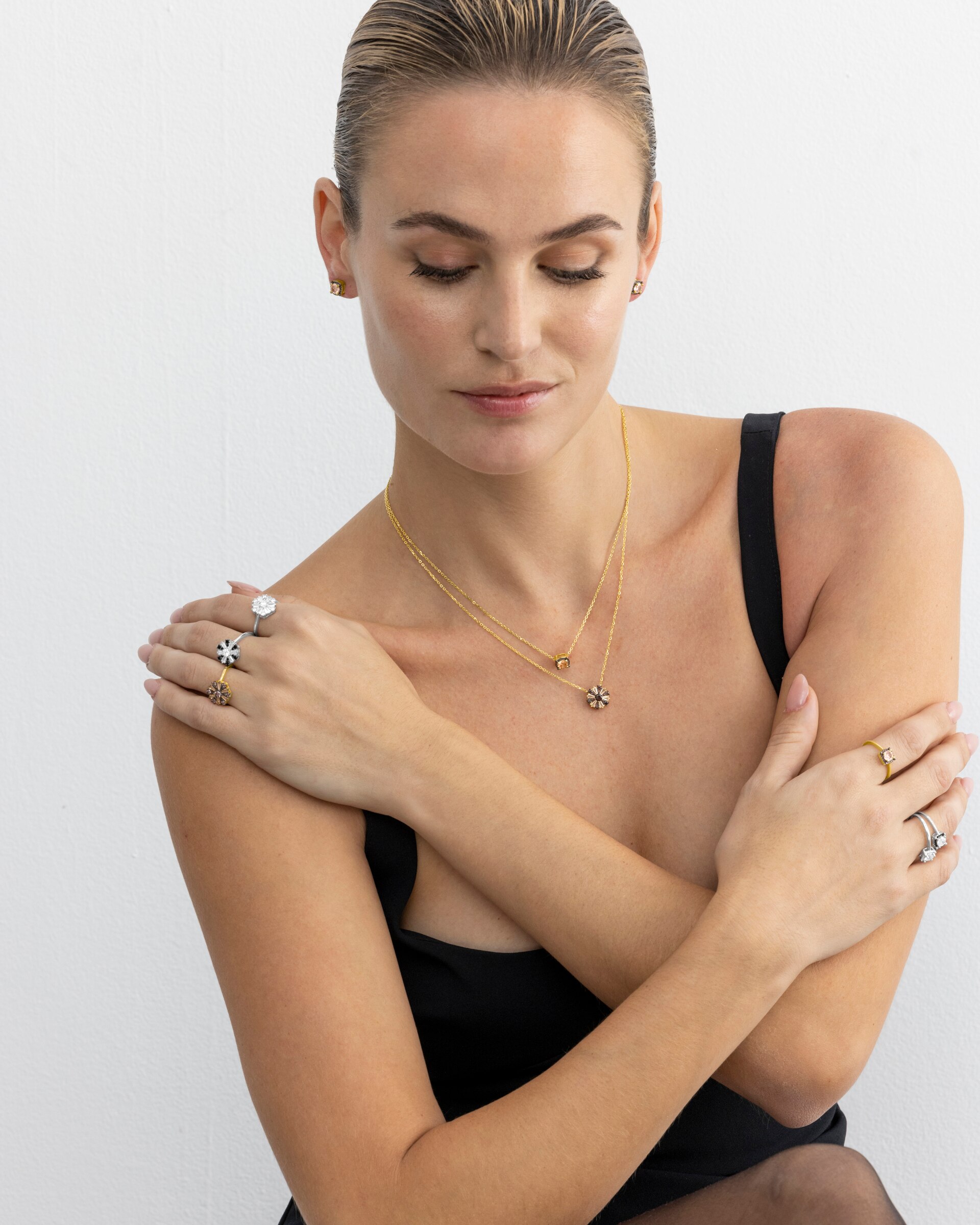 Colar Momentos para Brilhar de Prata com Acabamento em Ouro de 18k com Zirconita Castanha Castanho-5