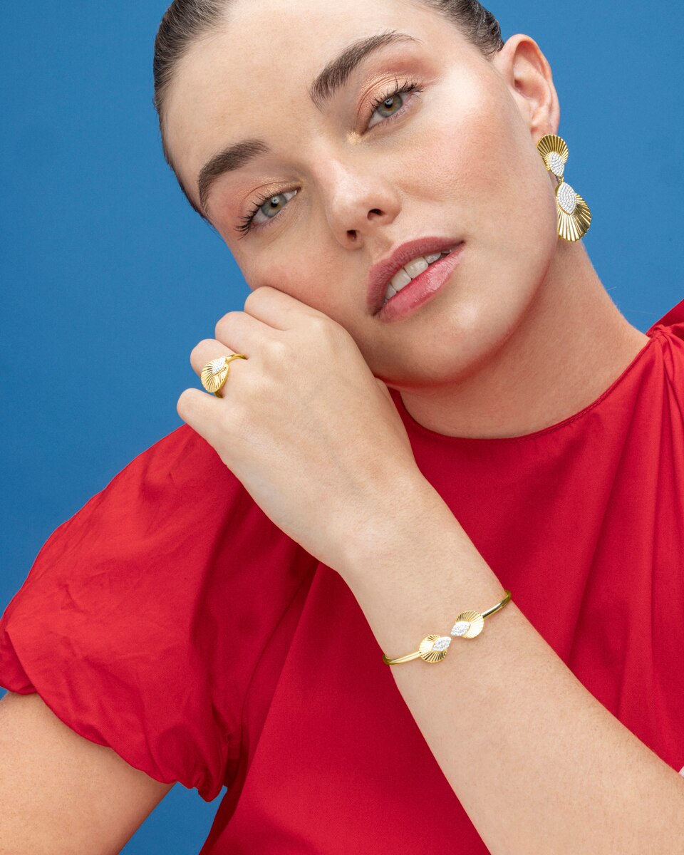 Bracelete Momentos para Brilhar de Prata de Lei 925 com Acabamento em Ouro de 18 Quilates e Zirconita Brilhante Ouro-3