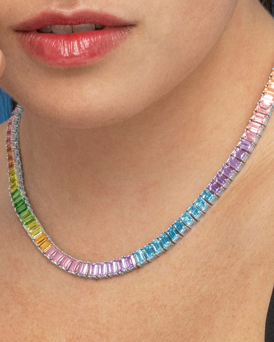 Colar Atelier de Prata de Lei 925 com Acabamento em Ródio e Zirconitas Multicolor Multicolor-3