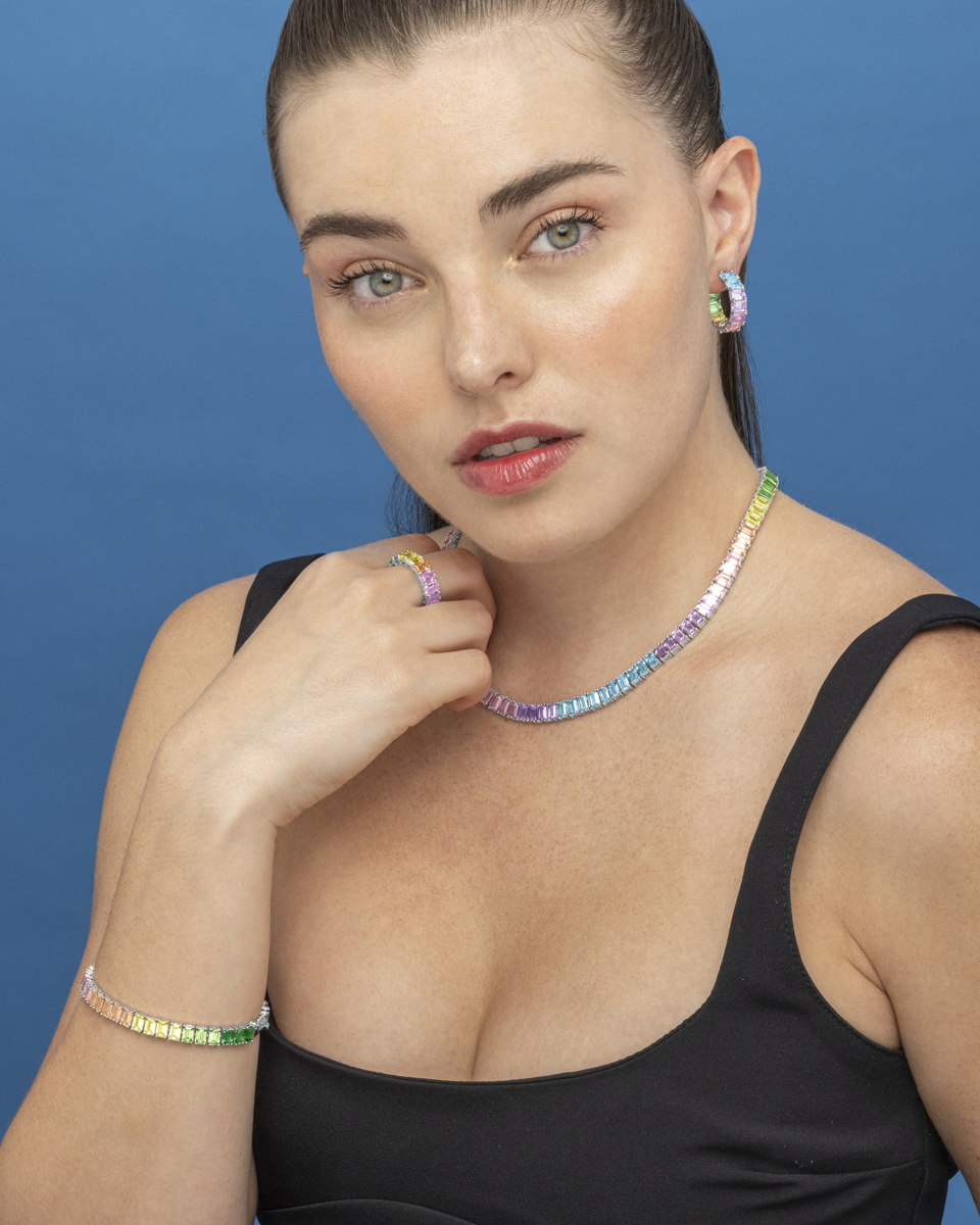 Colar Atelier de Prata de Lei 925 com Acabamento em Ródio e Zirconitas Multicolor Multicolor-4
