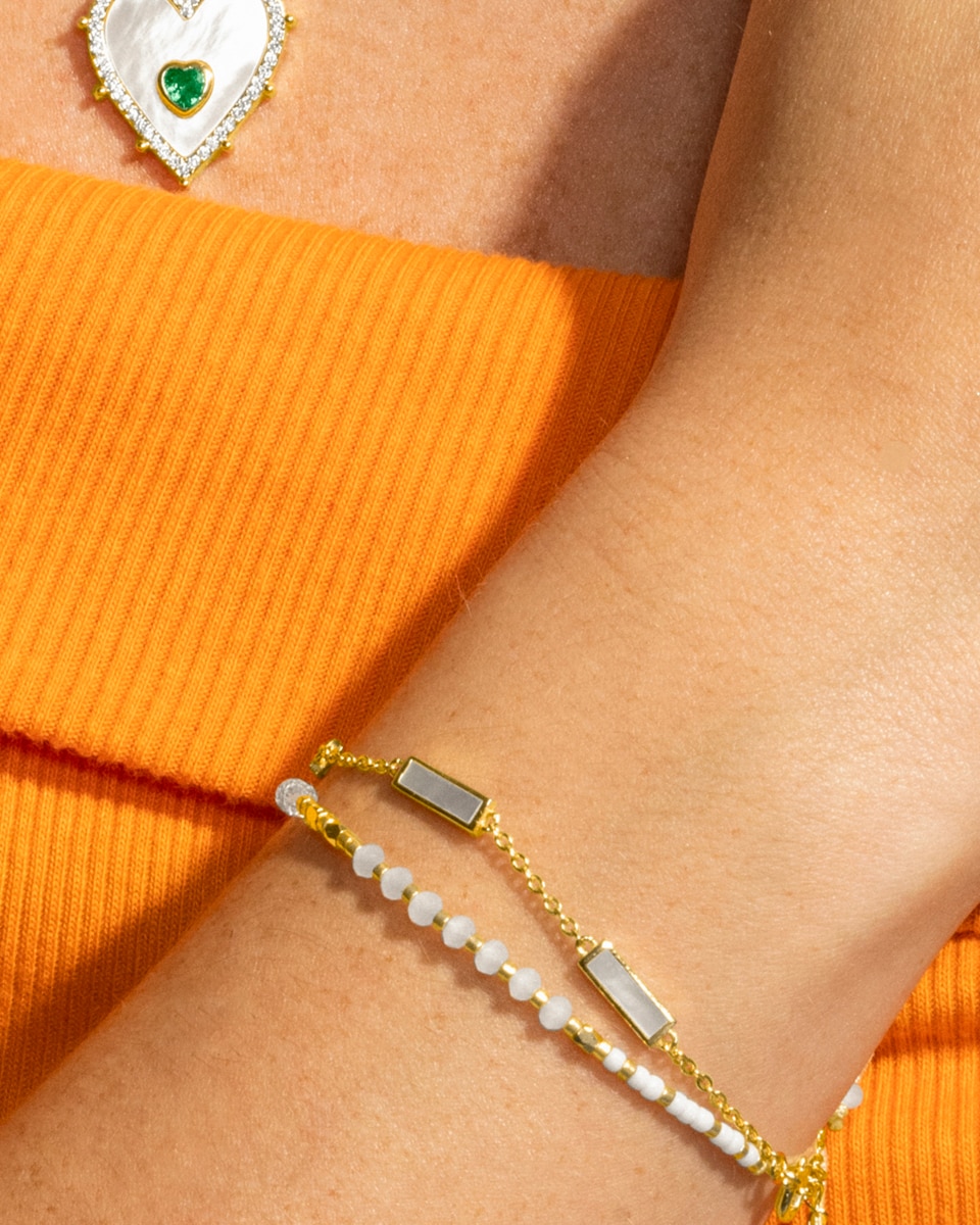Pulseira de Cordão Trendy de Aço Acabada em Ouro Amarelo de 18 Quilates com Cristal Preto Ouro-4