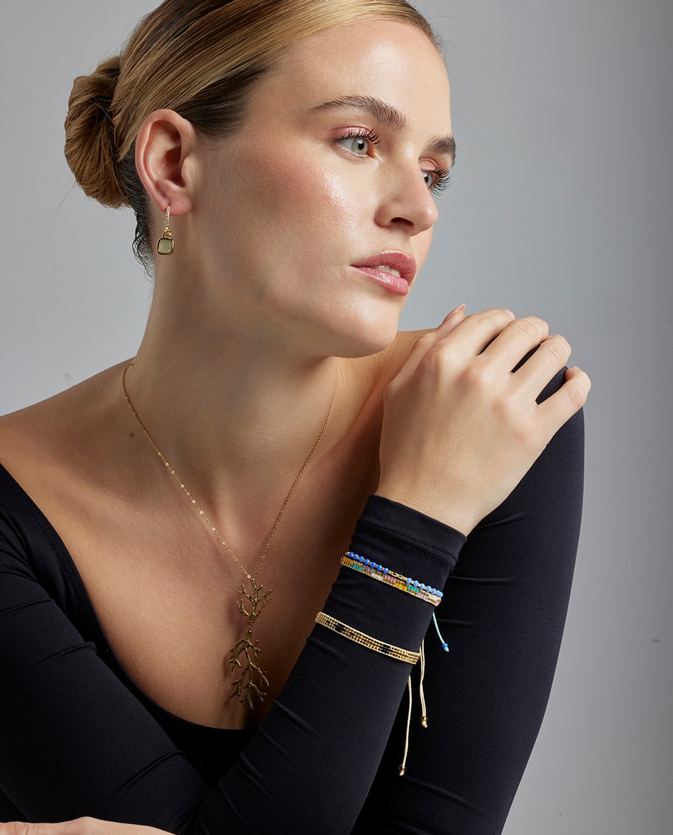 Pulseira de Corrente África de Aço Acabada em Ouro Amarelo de 18 Quilates com Cristal Azul Ouro-2