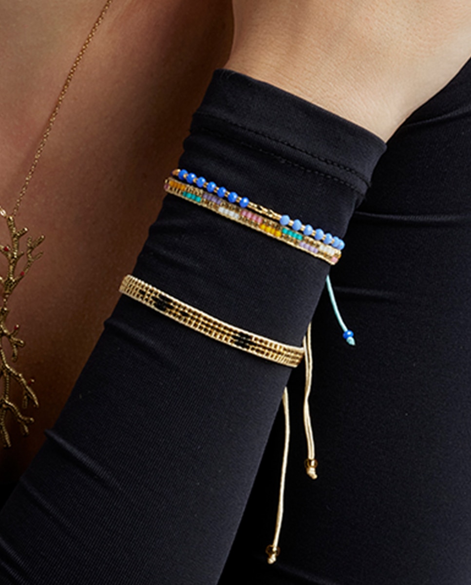 Pulseira de Corrente África de Aço Acabada em Ouro Amarelo de 18 Quilates com Cristal Azul Ouro-3