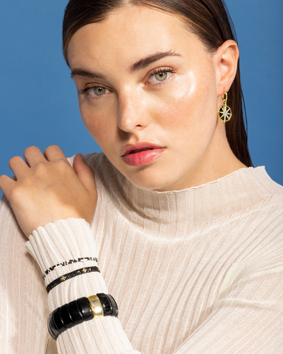 Pulseira de Corrente Trendy de Aço Acabada em Ouro Amarelo de 18 Quilates com Cristal Preto Ouro-2