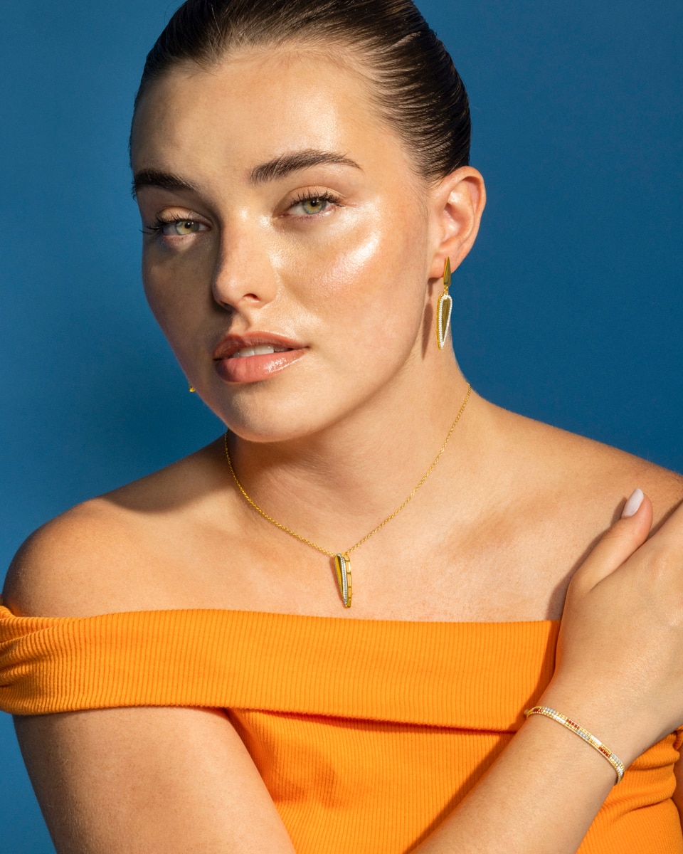 Brincos Trendy de Prata de Lei 925 com Acabamento em Ouro de 18 Quilates e Zirconita Brilhante Ouro / Prata-4