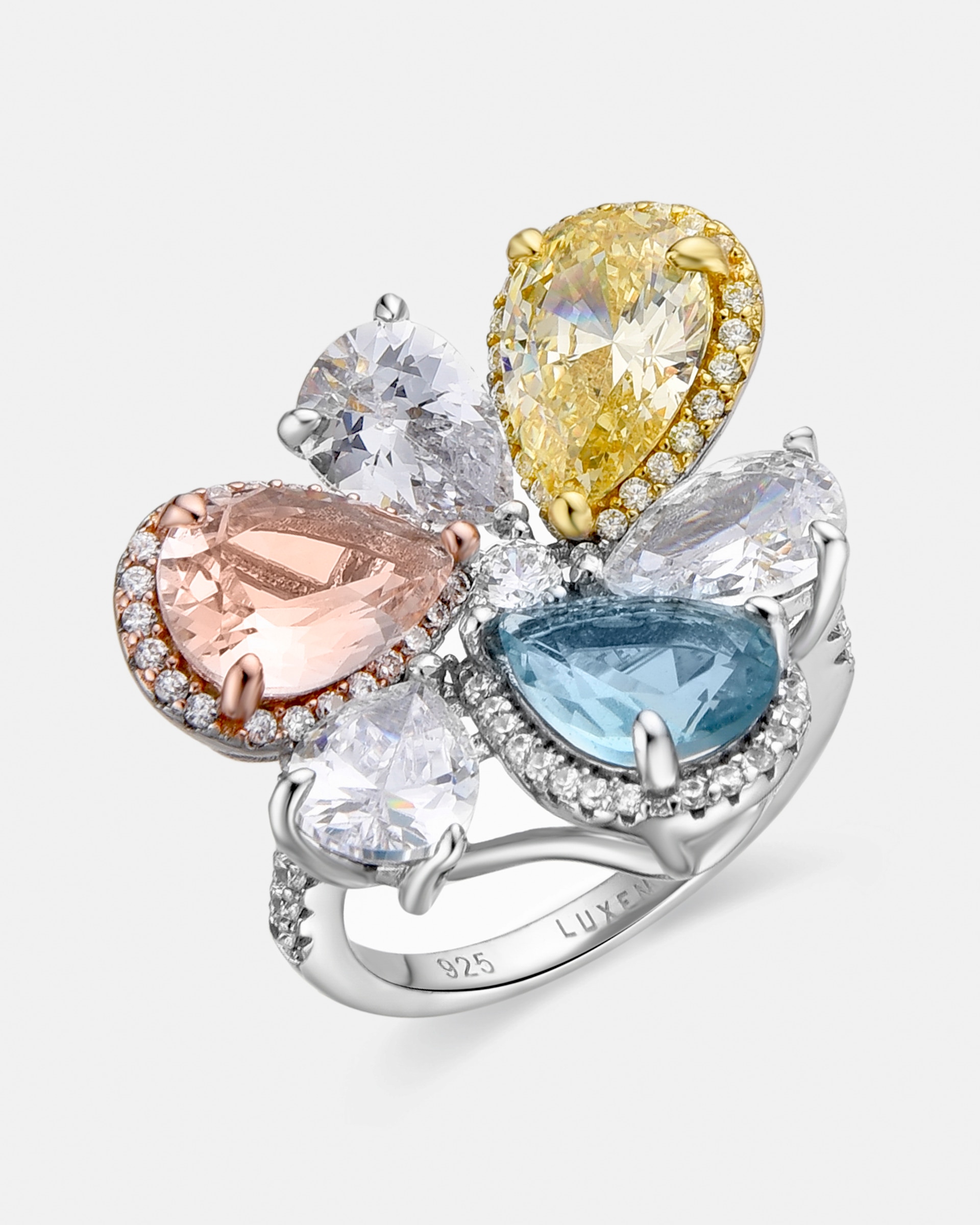 Anel Momentos para Brilhar de Prata de Lei 925 com Acabamento em Ródio e Zirconitas Multicolor Prata / Rosa-1