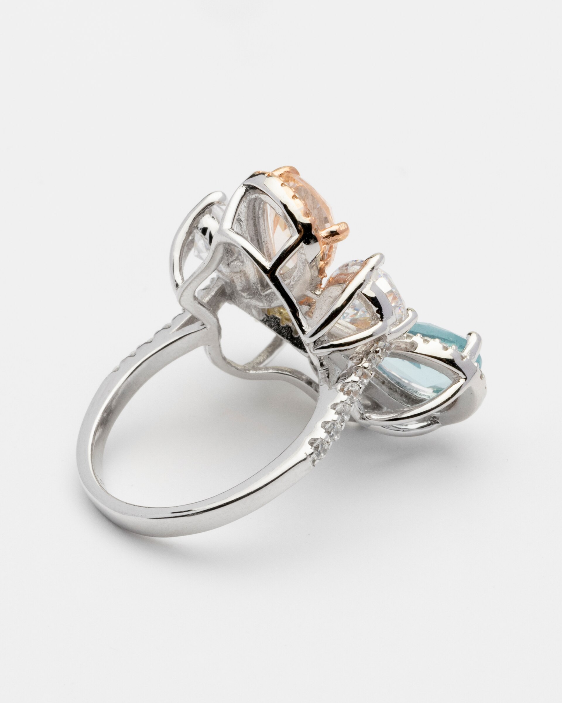 Anel Momentos para Brilhar de Prata de Lei 925 com Acabamento em Ródio e Zirconitas Multicolor Prata / Rosa-5