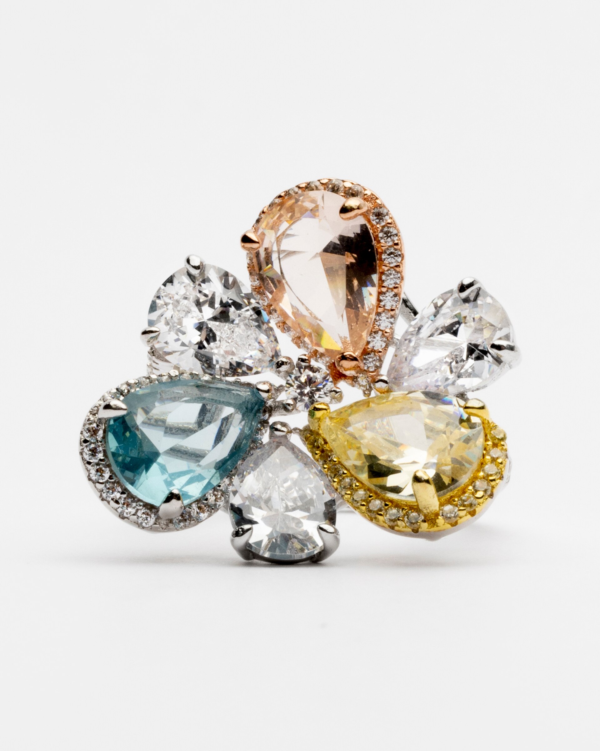 Anel Momentos para Brilhar de Prata de Lei 925 com Acabamento em Ródio e Zirconitas Multicolor Prata / Rosa-6