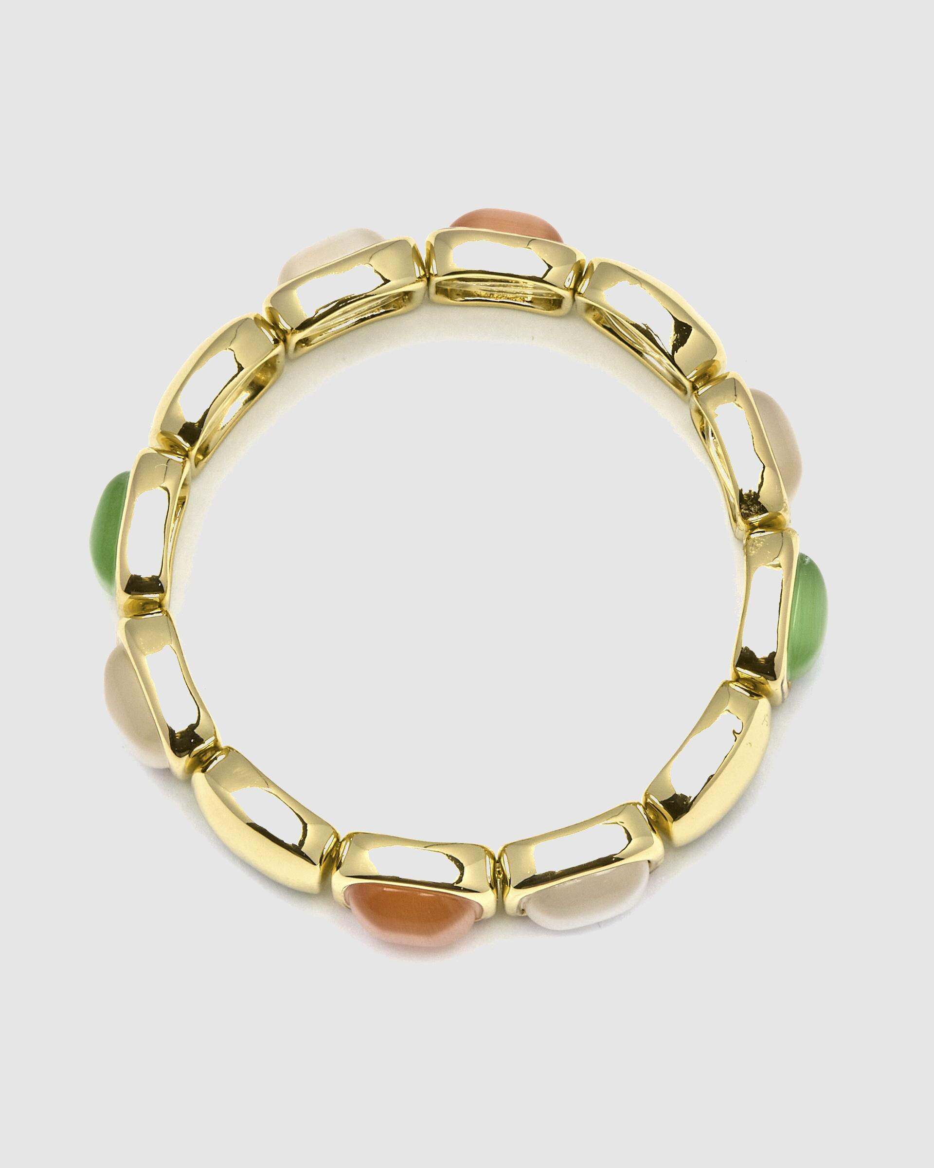Pulseira de Corrente África Acabada em Ouro Amarelo de 18 Quilates com Olho de Gato Multicolor Ouro-3