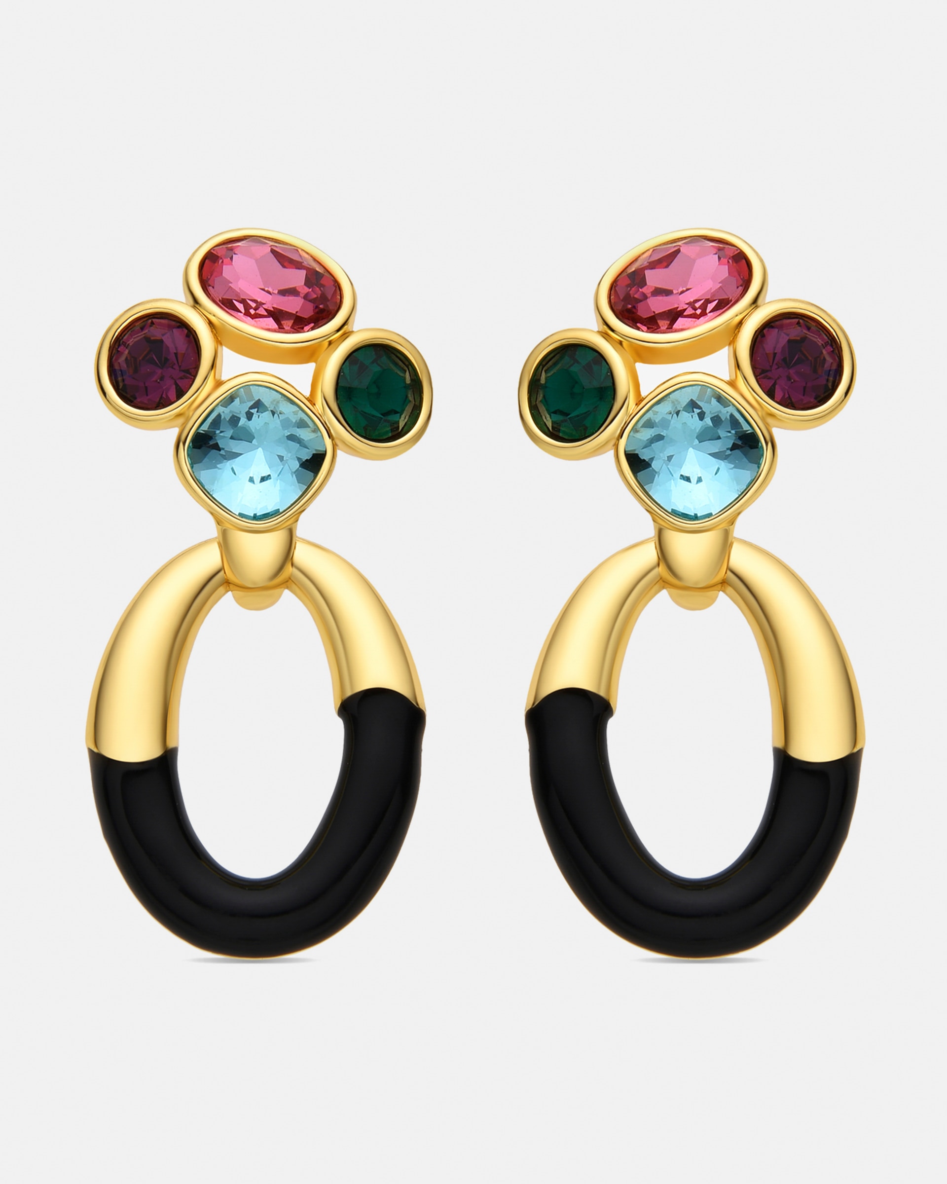 Brincos África Acabados em Ouro de 18 Quilates com Zirconita Multicolor Ouro-1