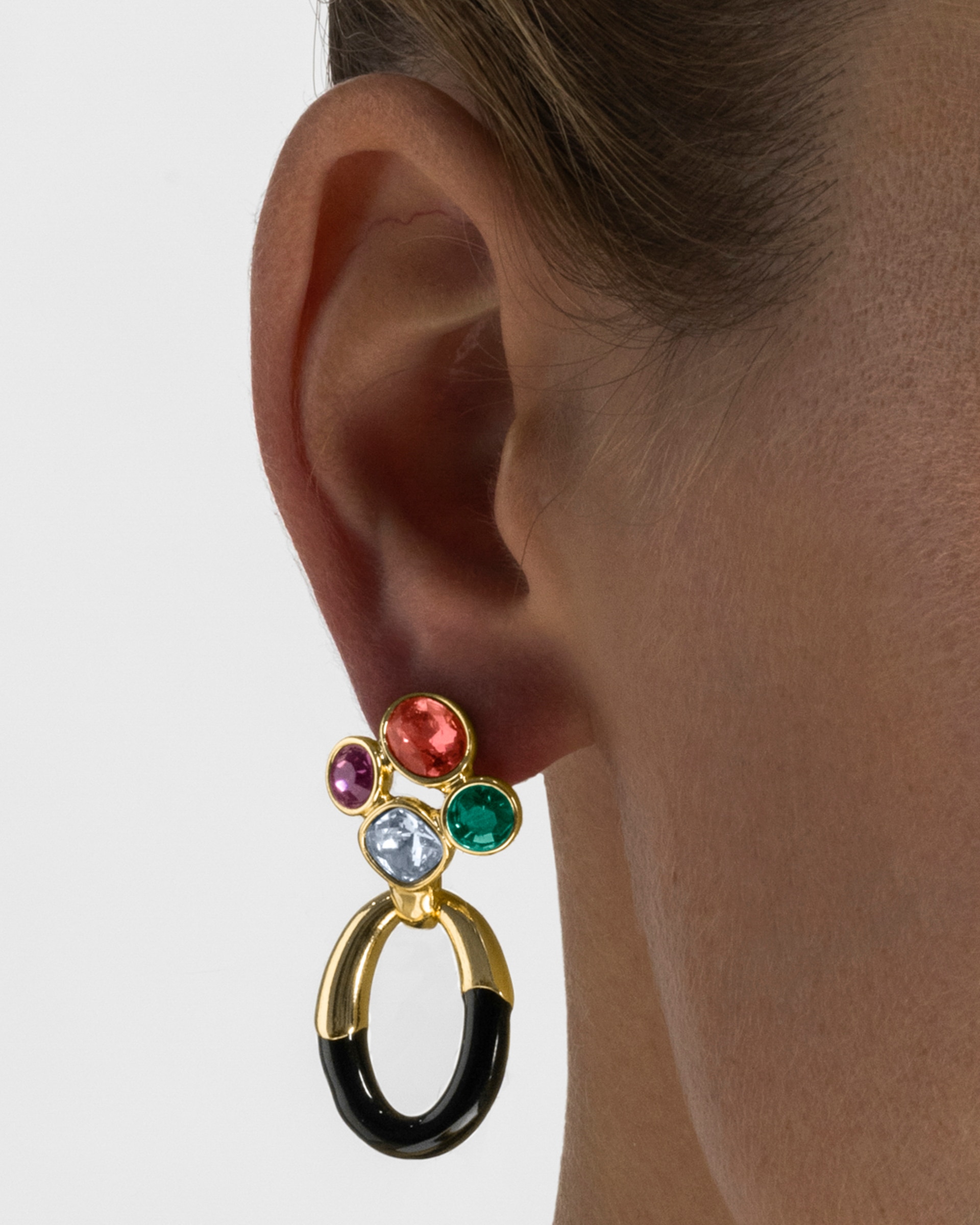 Brincos África Acabados em Ouro de 18 Quilates com Zirconita Multicolor Ouro-3