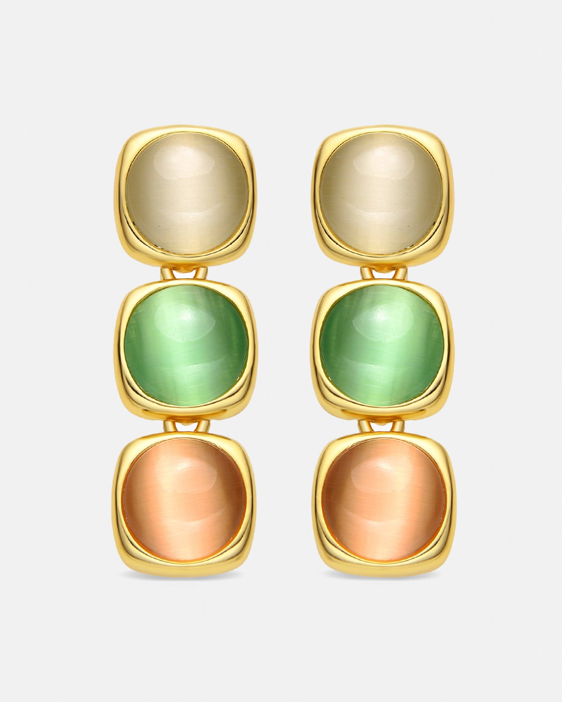 Brincos África Acabados em Ouro Amarelo de 18 Quilates com Olho de Gato Multicolor Ouro-1