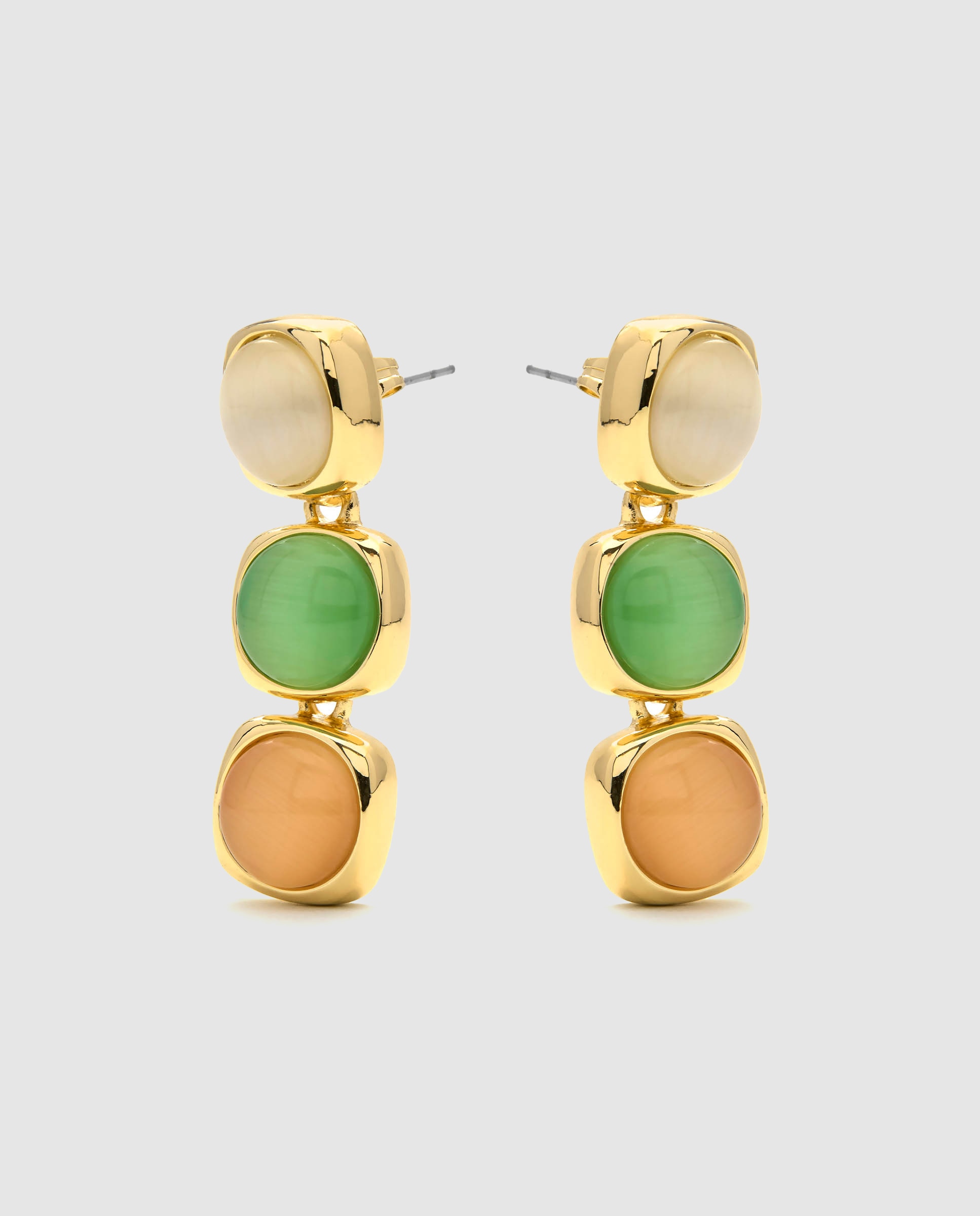 Brincos África Acabados em Ouro Amarelo de 18 Quilates com Olho de Gato Multicolor Ouro-3