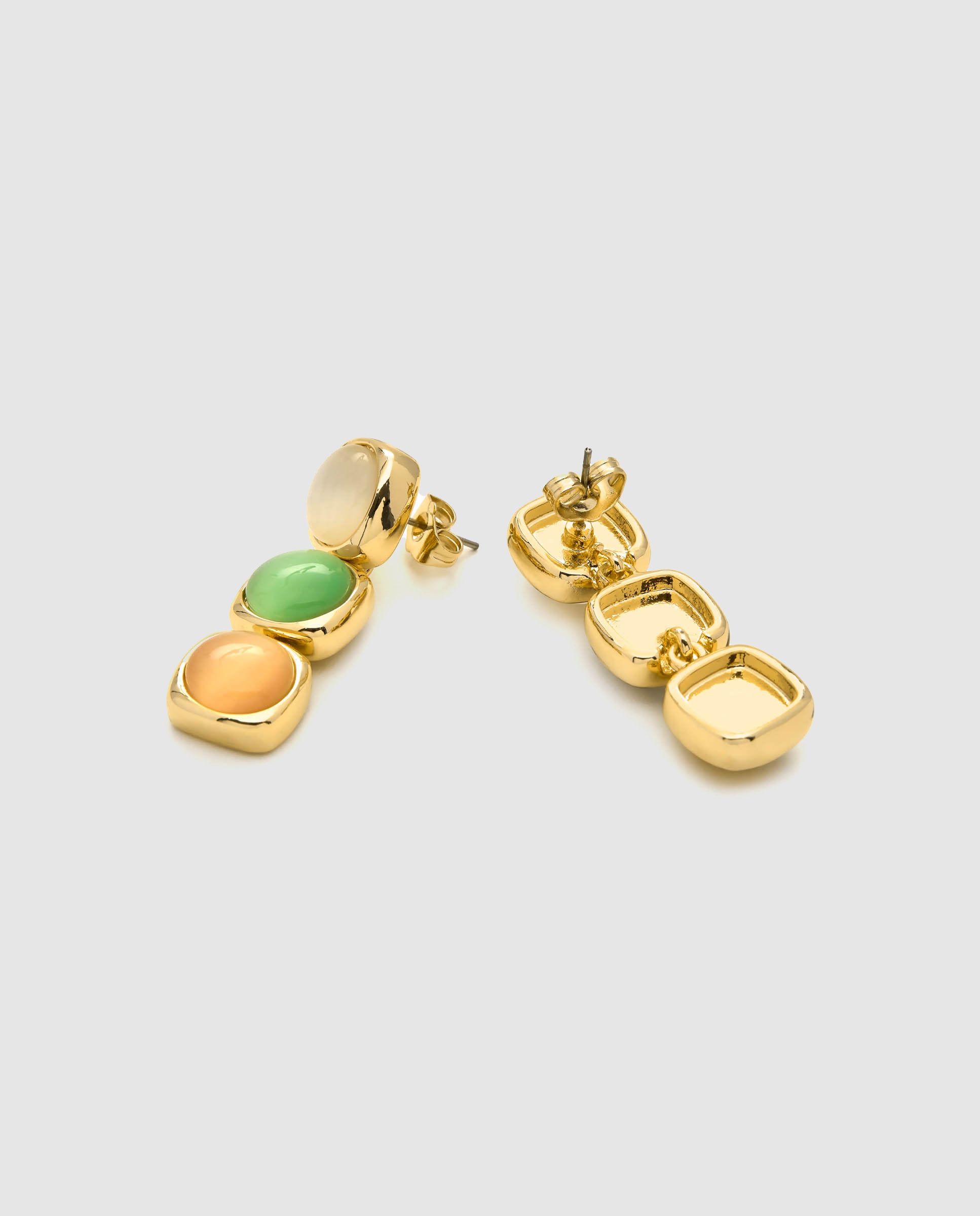 Brincos África Acabados em Ouro Amarelo de 18 Quilates com Olho de Gato Multicolor Ouro-6