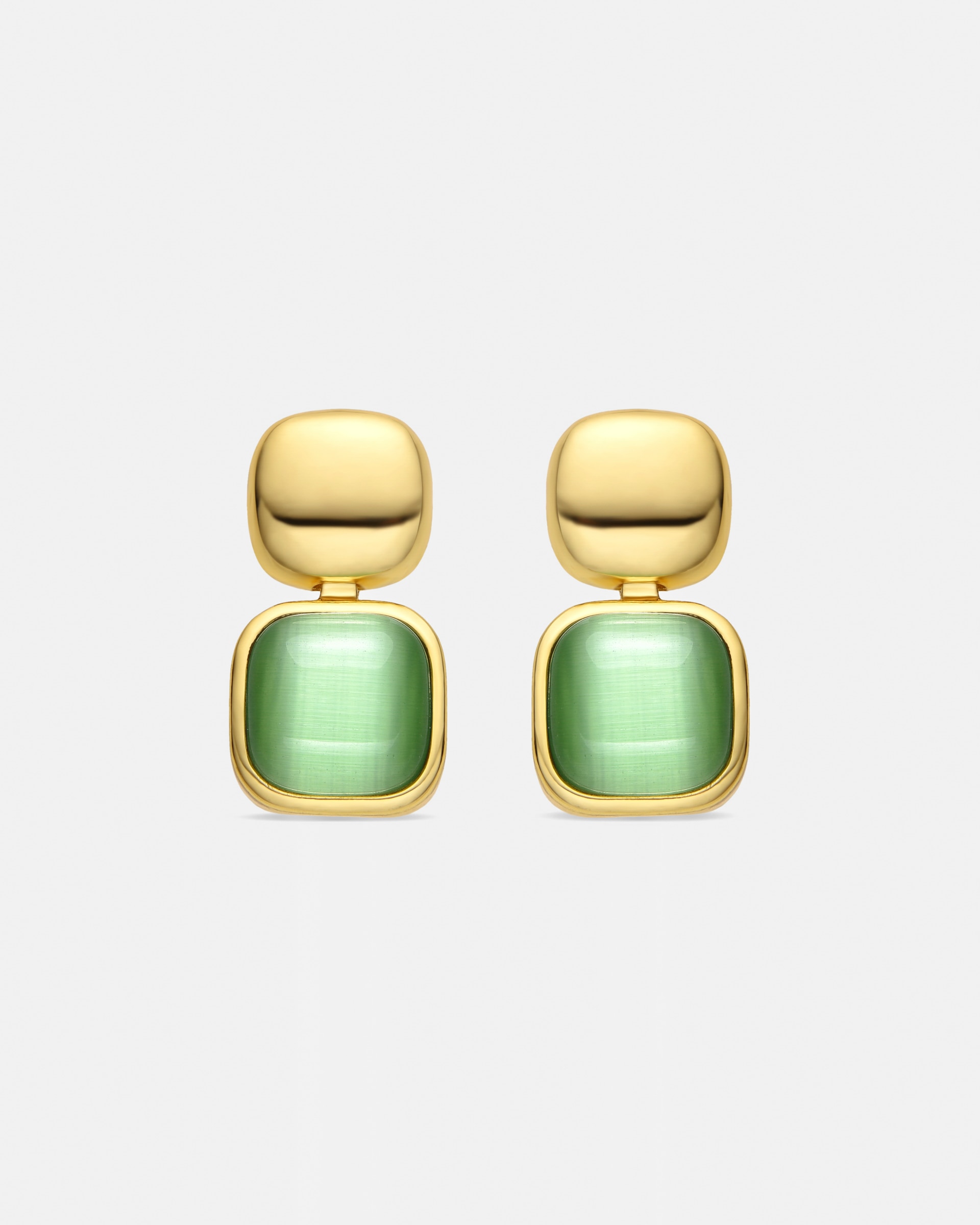 Brincos África Acabados em Ouro Amarelo de 18 Quilates com Olho de Gato Verde Ouro-1