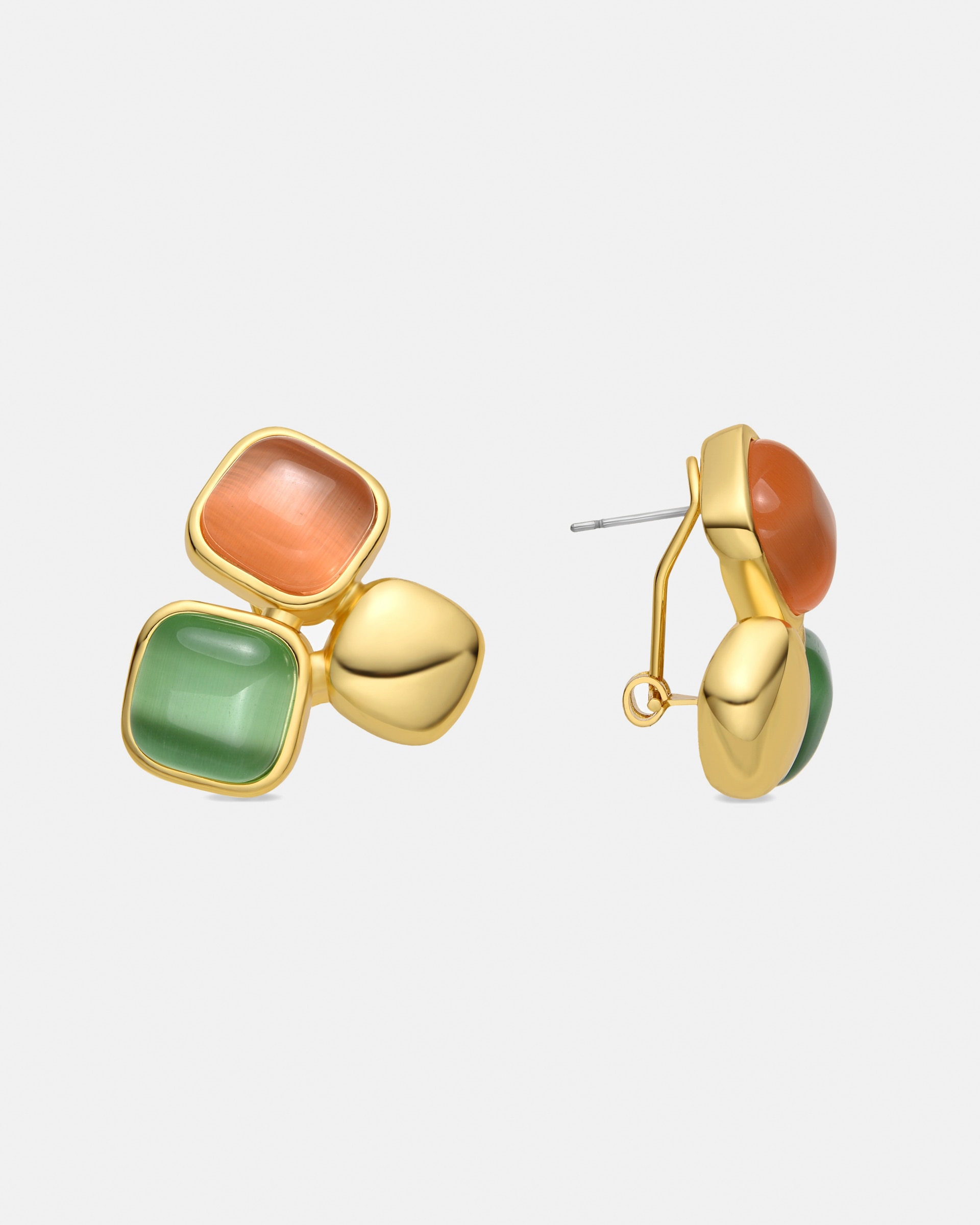Brincos África Acabados em Ouro de 18 Quilates com Olho de Gato Multicolor Ouro-1