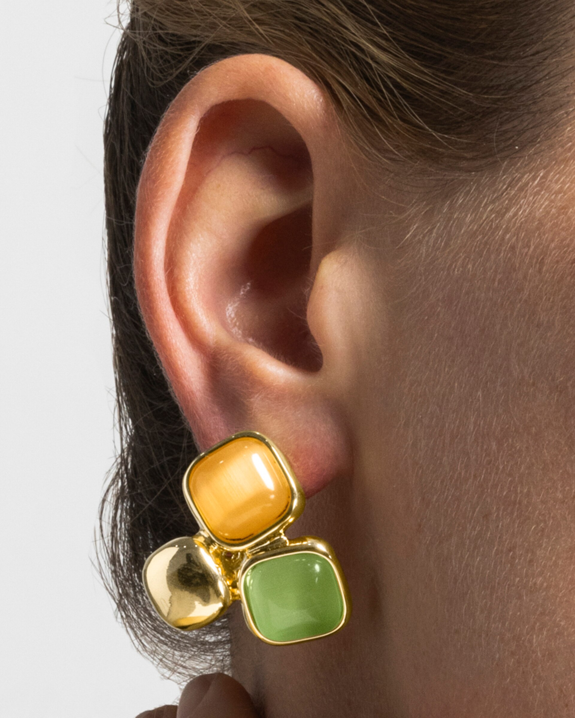 Brincos África Acabados em Ouro de 18 Quilates com Olho de Gato Multicolor Ouro-3