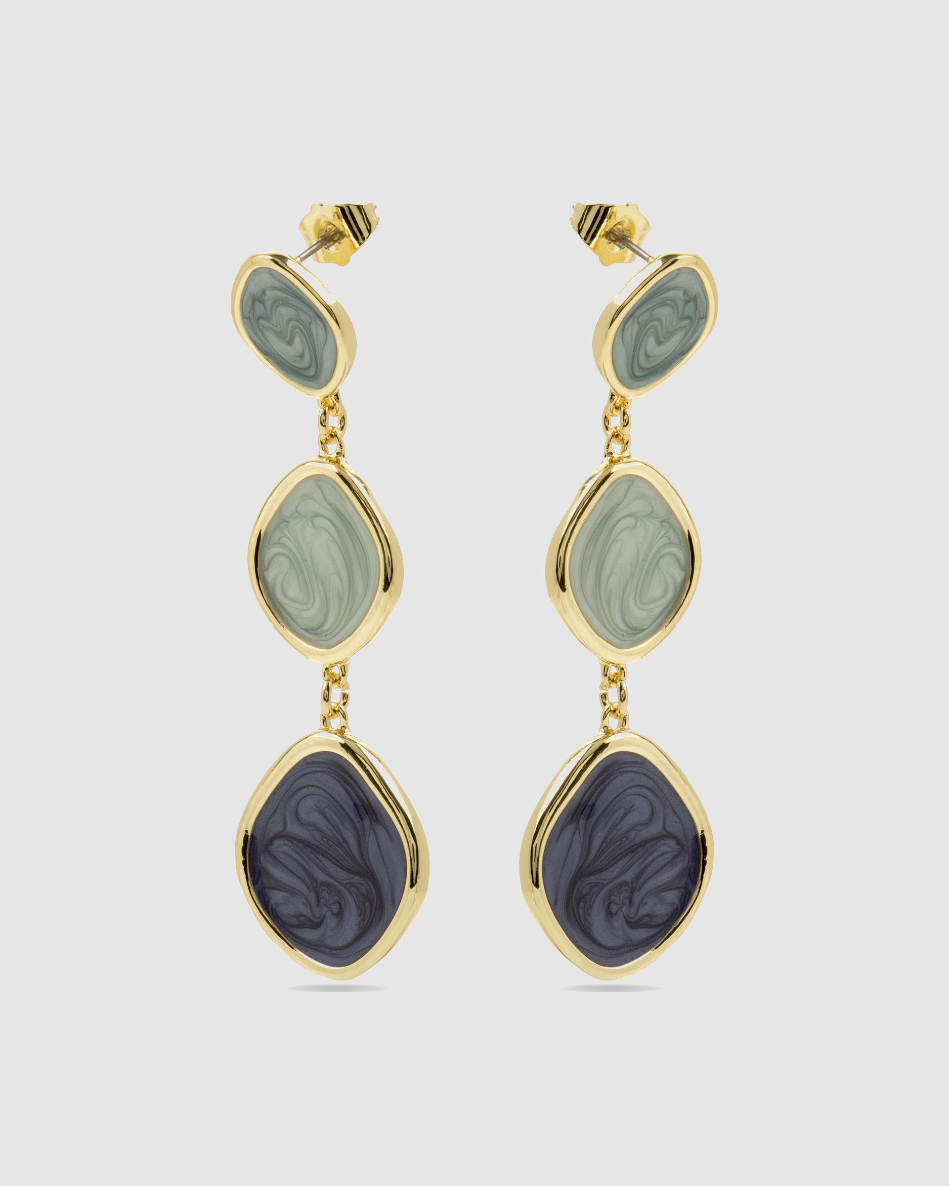 Brincos África Acabados em Ouro Amarelo de 18 Quilates com Lacado Azul Ouro-3