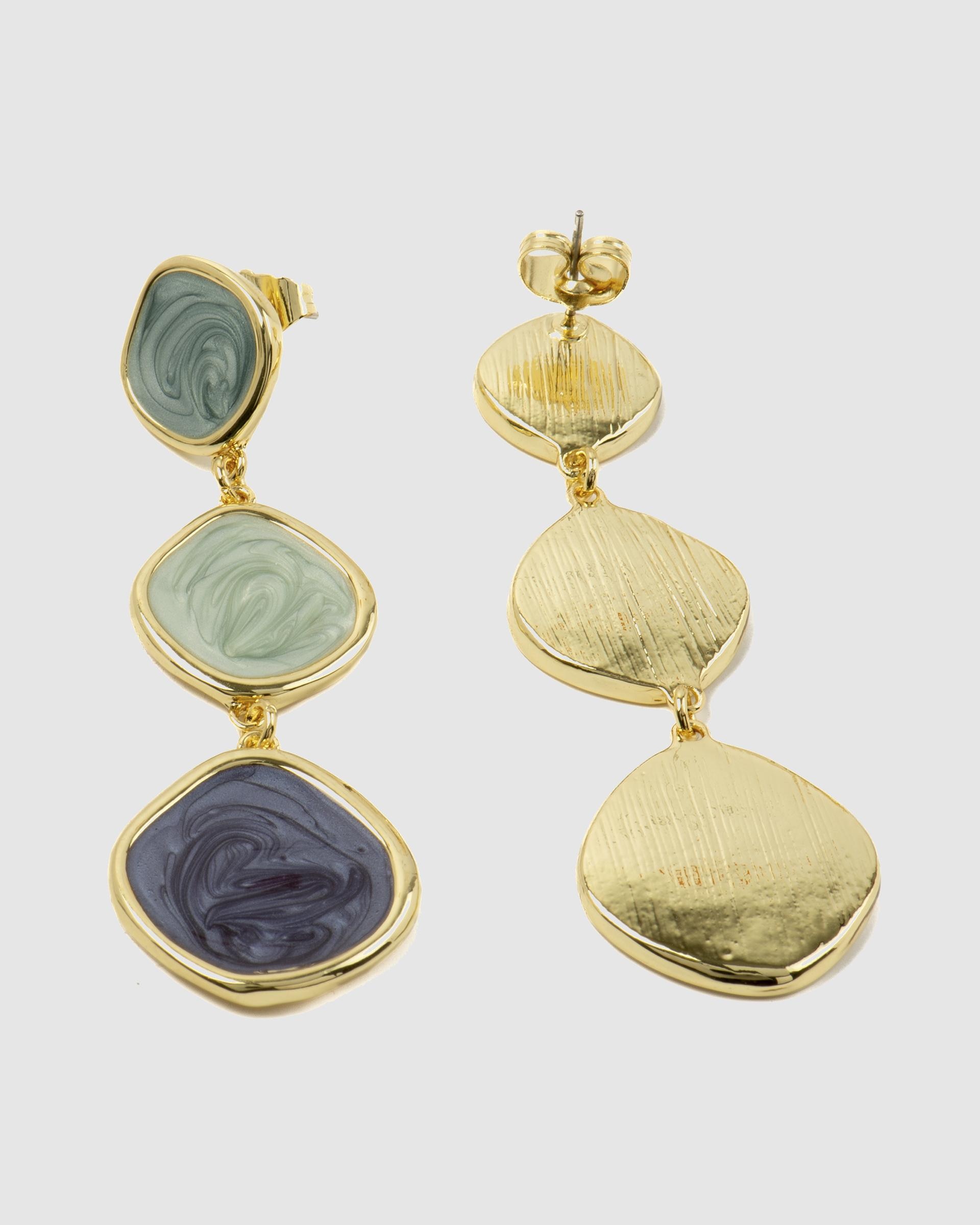 Brincos África Acabados em Ouro Amarelo de 18 Quilates com Lacado Azul Ouro-5