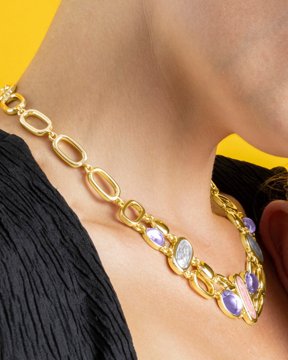 Colar África com Acabamento em Ouro Amarelo de 18 Quilates com Lacado Multicolor Ouro-3