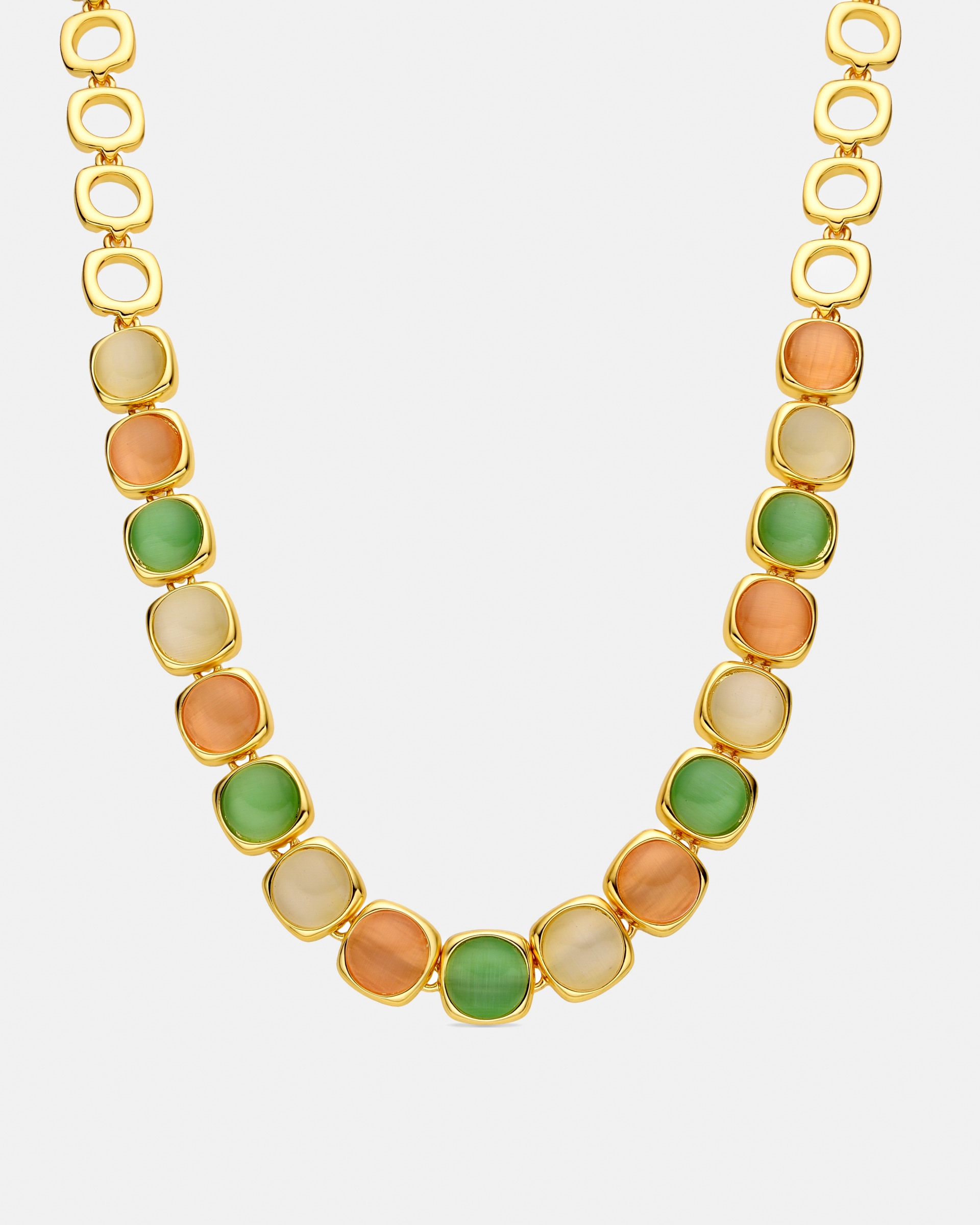 Colar África com Acabamento em Ouro de 18 Quilates com Olho de Gato Multicolor Verde-1