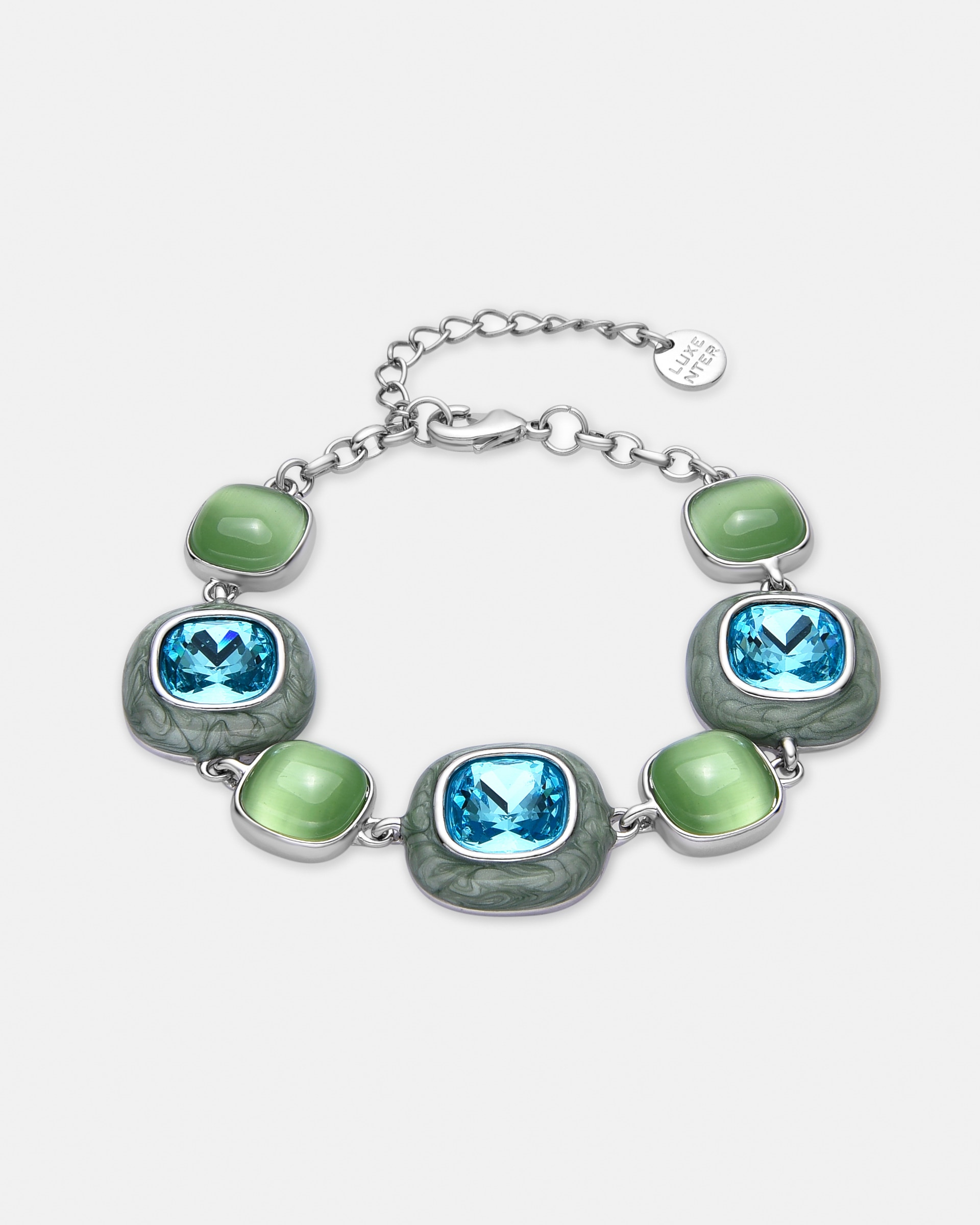 Pulseira de Corrente África Acabada em Ródio com Cristal Azul Prata-1